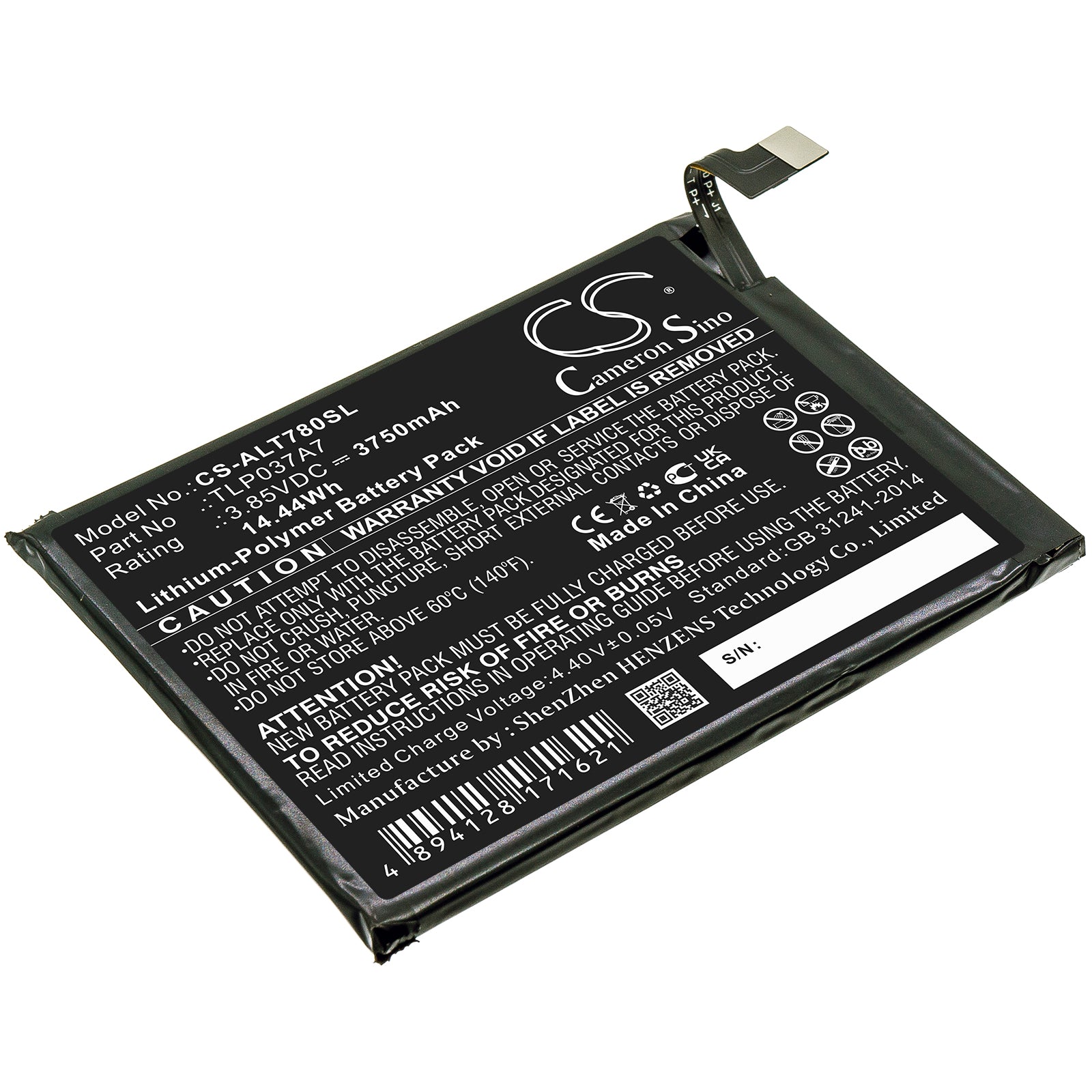 Li-Polymer, Mobile, SmartPhone Battery fits Alcatel Plex, T780h, 3.85V, 3750mAh Mobile, SmartPhone Cameron Sino Technology Limited
