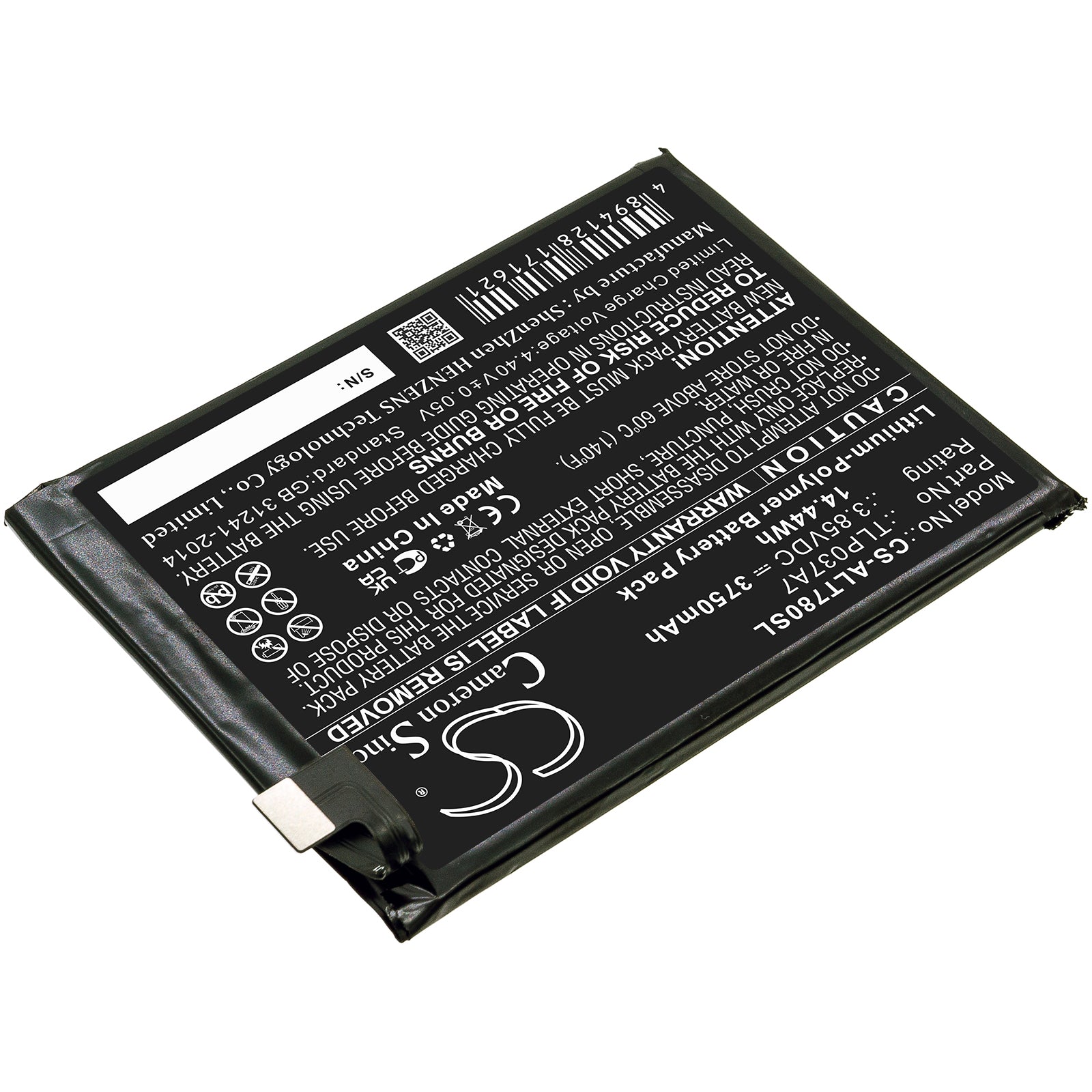 Li-Polymer, Mobile, SmartPhone Battery fits Alcatel Plex, T780h, 3.85V, 3750mAh Mobile, SmartPhone Cameron Sino Technology Limited