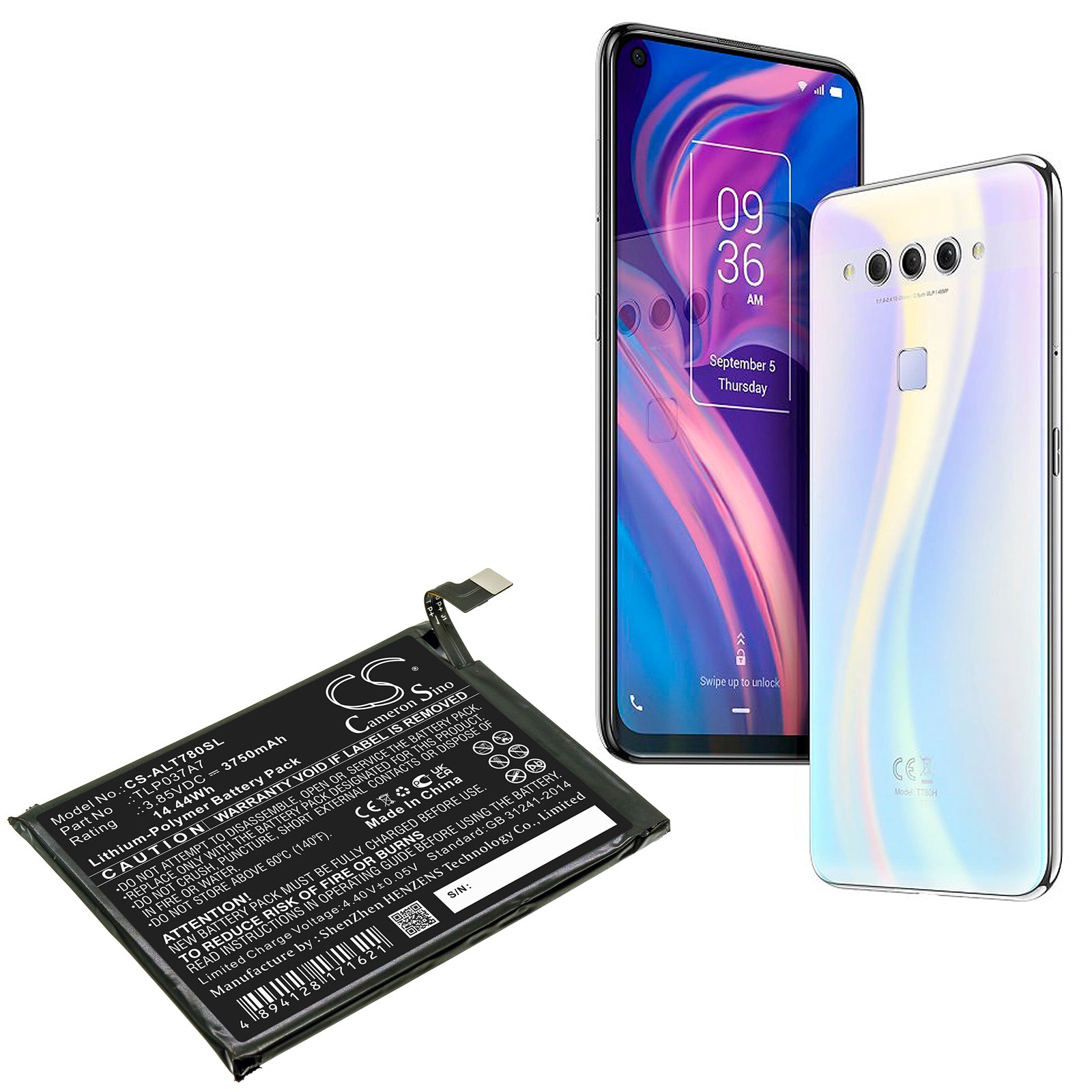 Li-Polymer, Mobile, SmartPhone Battery fits Alcatel Plex, T780h, 3.85V, 3750mAh Mobile, SmartPhone Cameron Sino Technology Limited