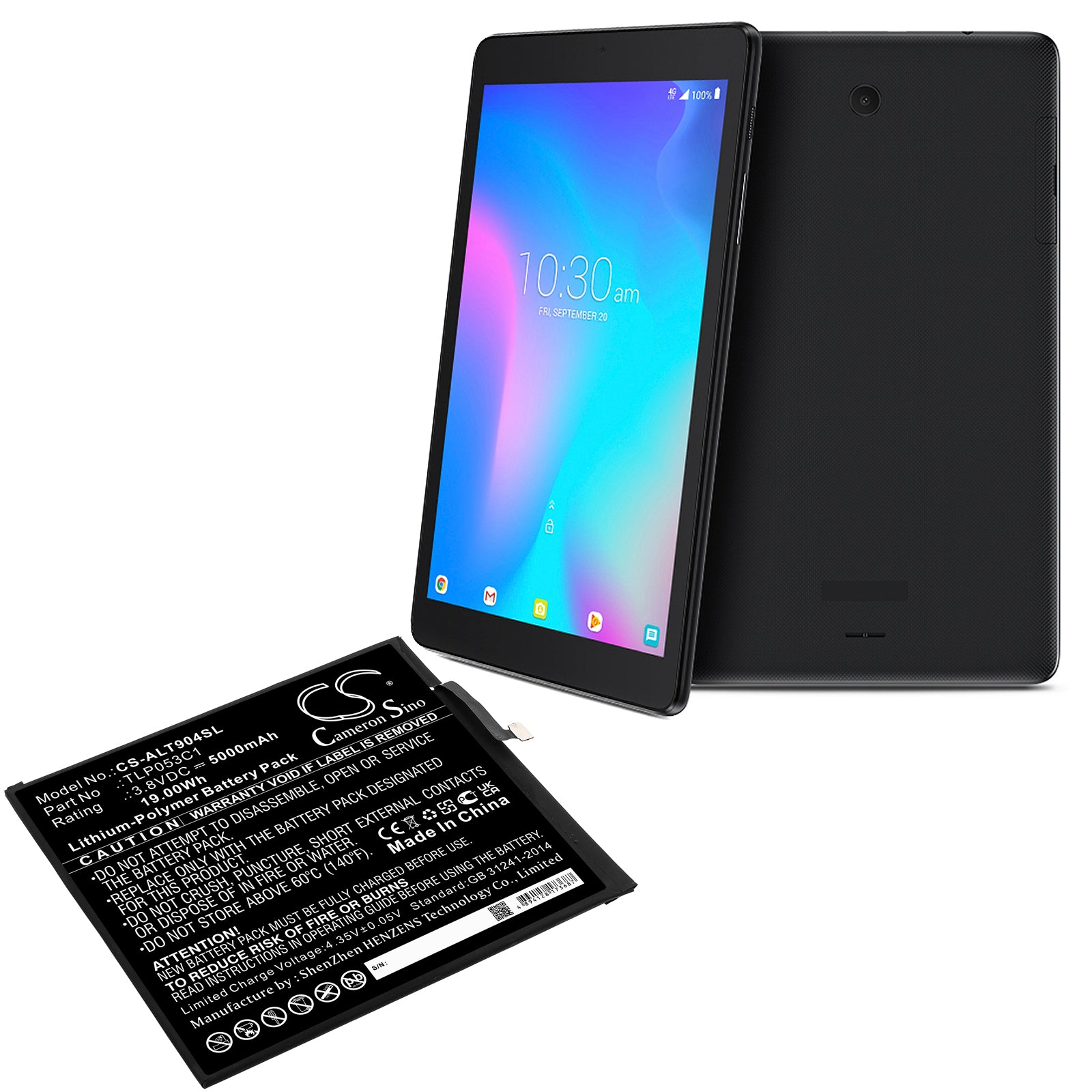 Li-Polymer, Tablet Battery fits Alcatel 9048s, Tab 8, 3.8V, 5000mAh Tablet Cameron Sino Technology Limited
