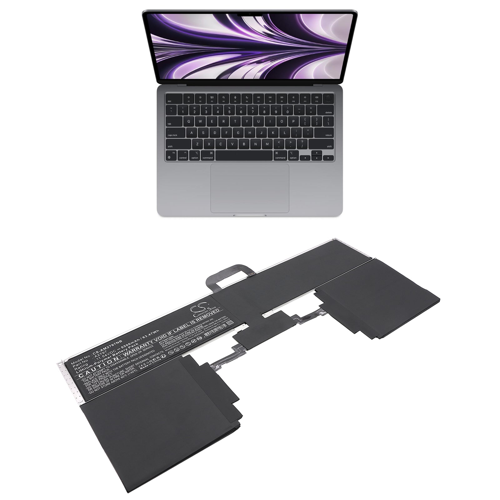 11.54V, Li-Polymer, 5500mAh, Battery fits Apple A2941, MQKP3LL/A, 63.47Wh Notebook, Laptop Cameron Sino Technology Limited