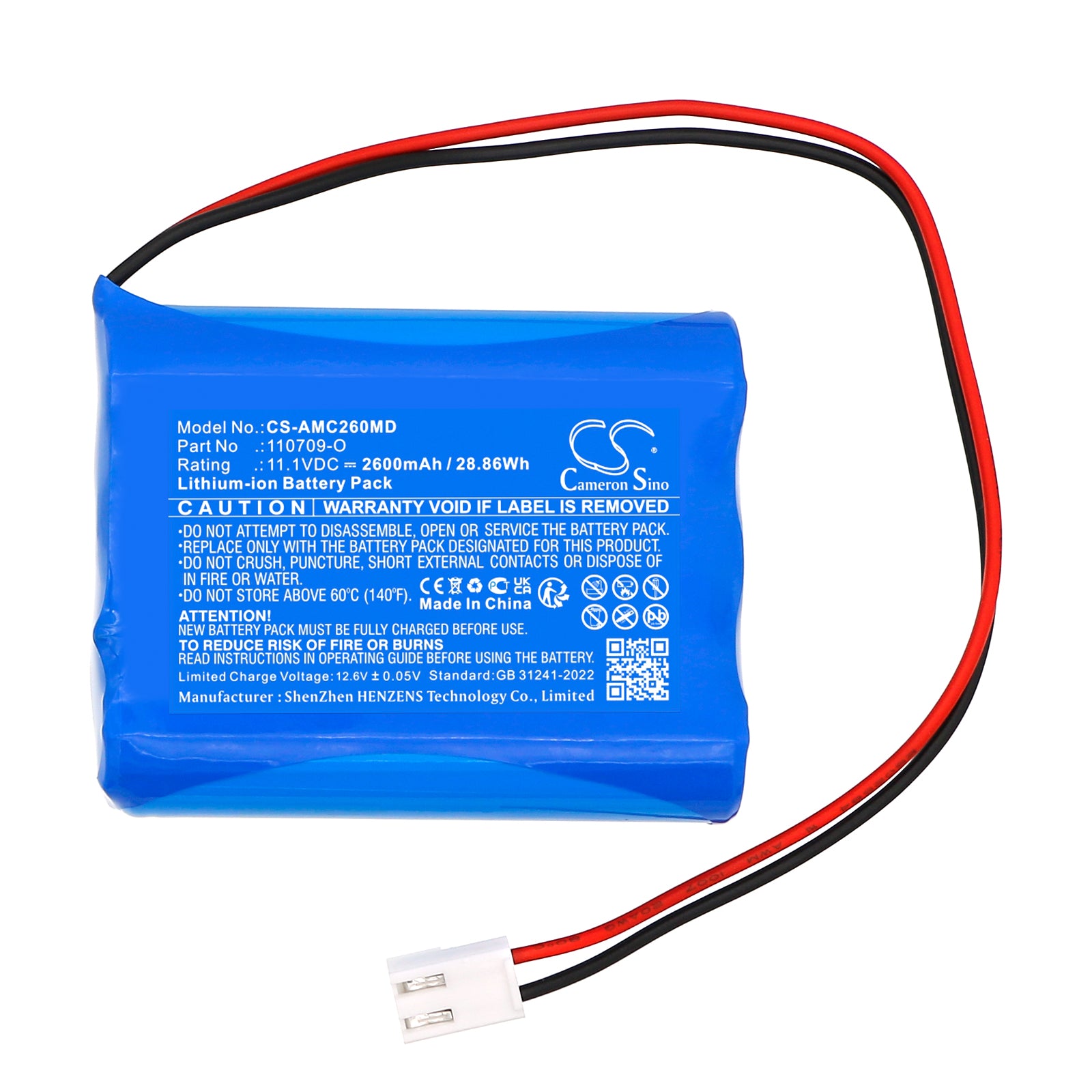 11.1V, Li-ion, 2600mAh, Battery fits Atoms CC26, Carry Care 26, 28.86Wh Medical Cameron Sino Technology Limited