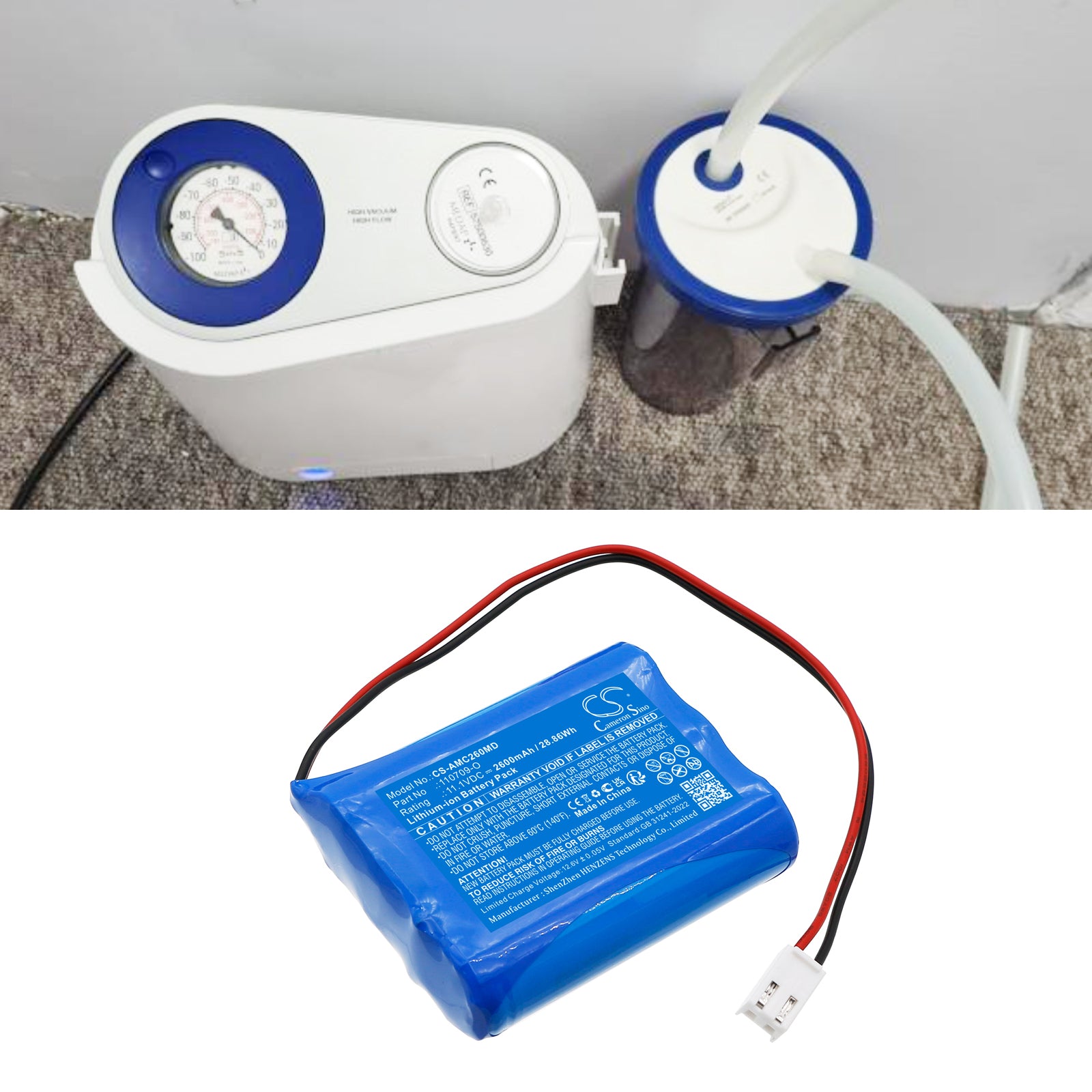 11.1V, Li-ion, 2600mAh, Battery fits Atoms CC26, Carry Care 26, 28.86Wh Medical Cameron Sino Technology Limited