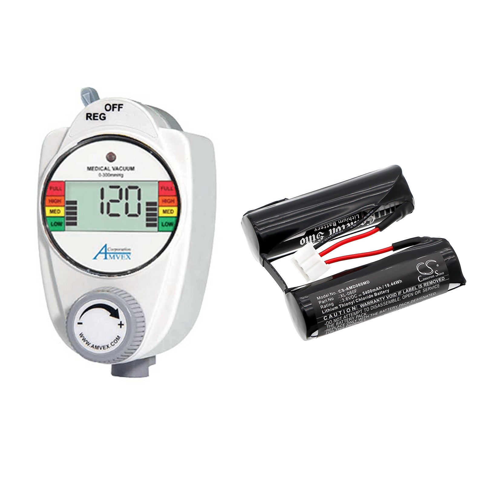 3.6V, Li-SOCl2, 5400mAh, Battery fits Amvex Digital Vacuum Regulator, 19.44Wh Medical Cameron Sino Technology Limited