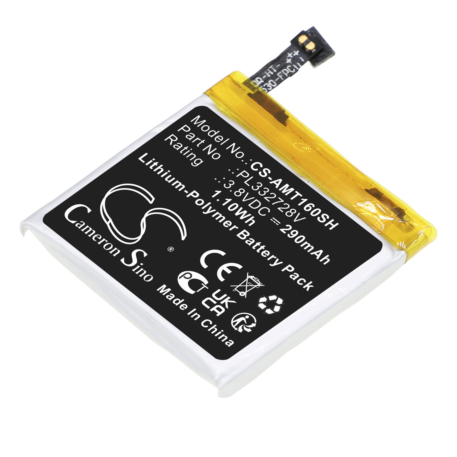 Li-Polymer, Smartwatch Battery fits Amazfit A1609, A1619, 3.8V, 290mAh Smartwatch Cameron Sino Technology Limited