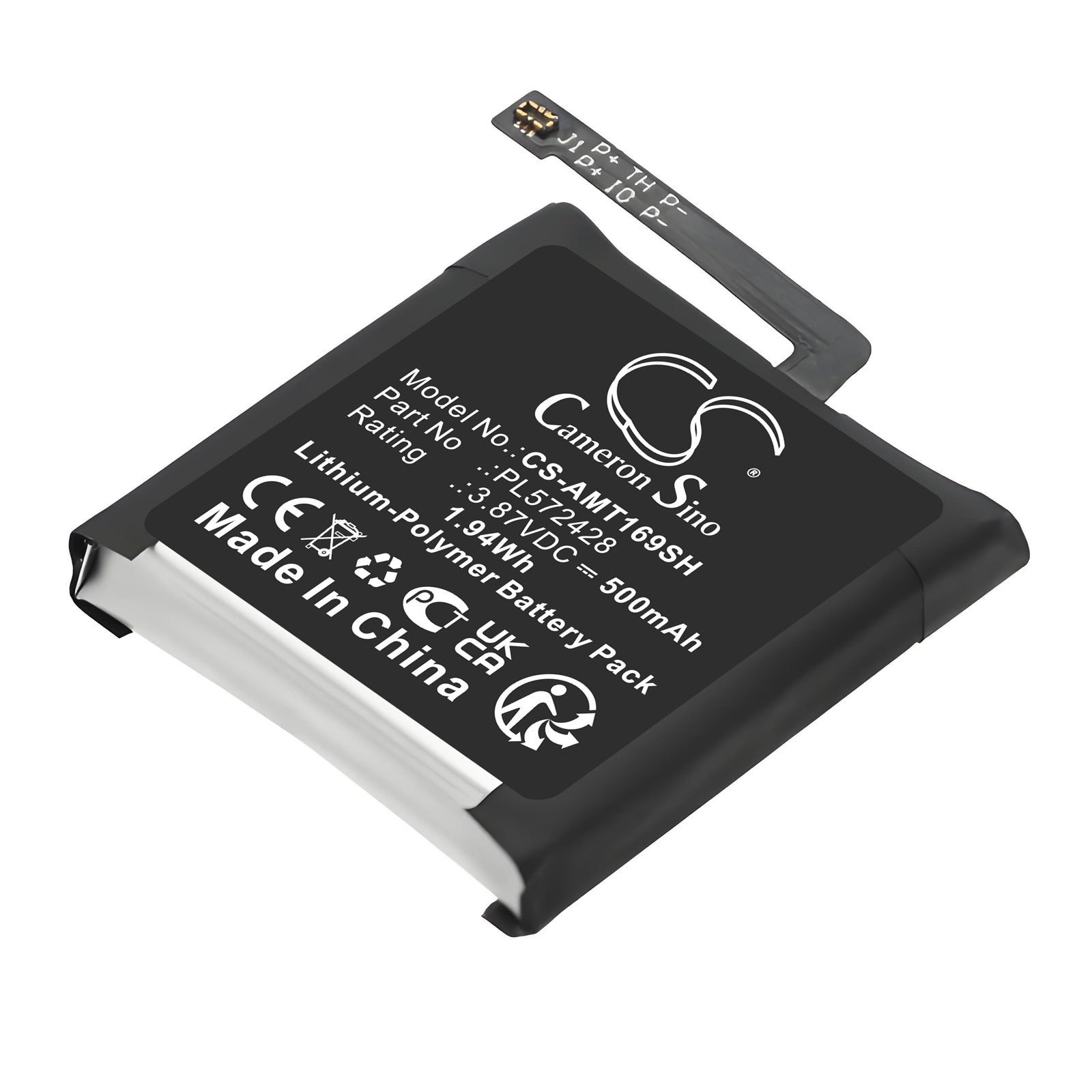 3.87V, Li-Polymer, 500mAh, Battery fits Amazfit A2169, A2170, 1.94Wh Smartwatch Cameron Sino Technology Limited