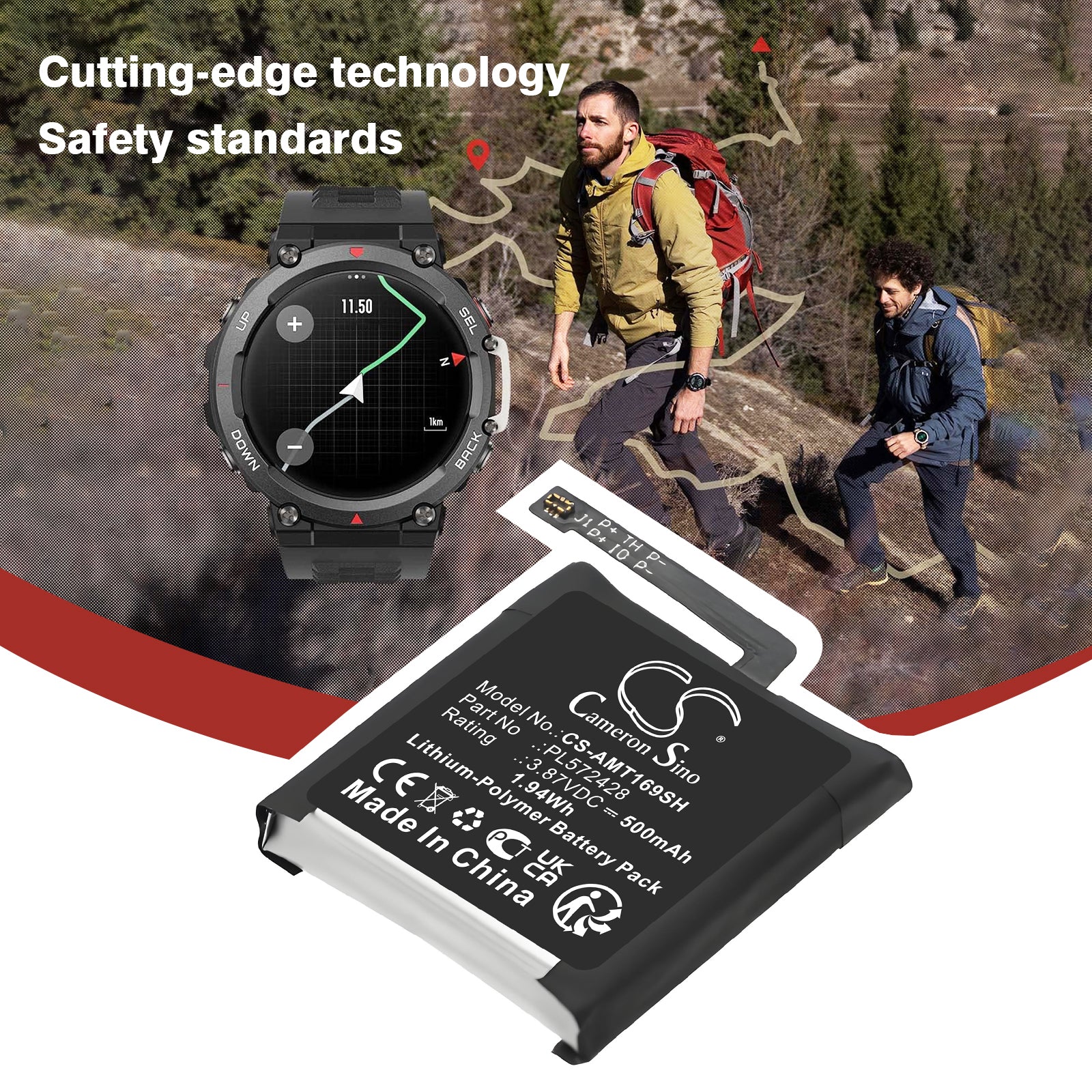 3.87V, Li-Polymer, 500mAh, Battery fits Amazfit A2169, A2170, 1.94Wh Smartwatch Cameron Sino Technology Limited