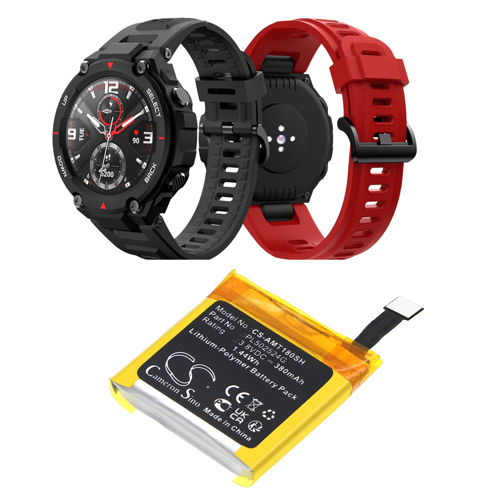 Li-Polymer, Smartwatch Battery fits Amazfit A1801, A1807 Nexus, 3.8V, 380mAh Smartwatch Cameron Sino Technology Limited