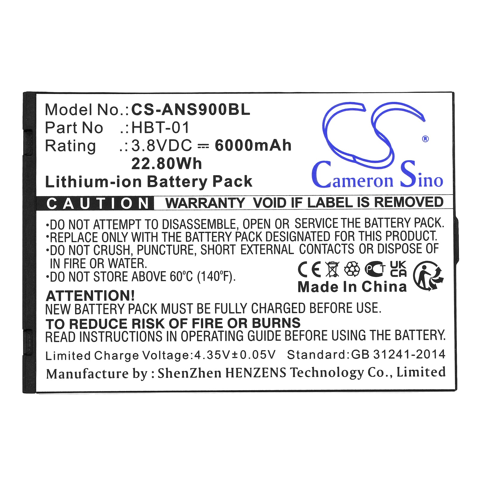 Li-ion, Payment Terminal Battery fits Aisino A90, 3.8V, 6000mAh Payment Terminal Cameron Sino Technology Limited