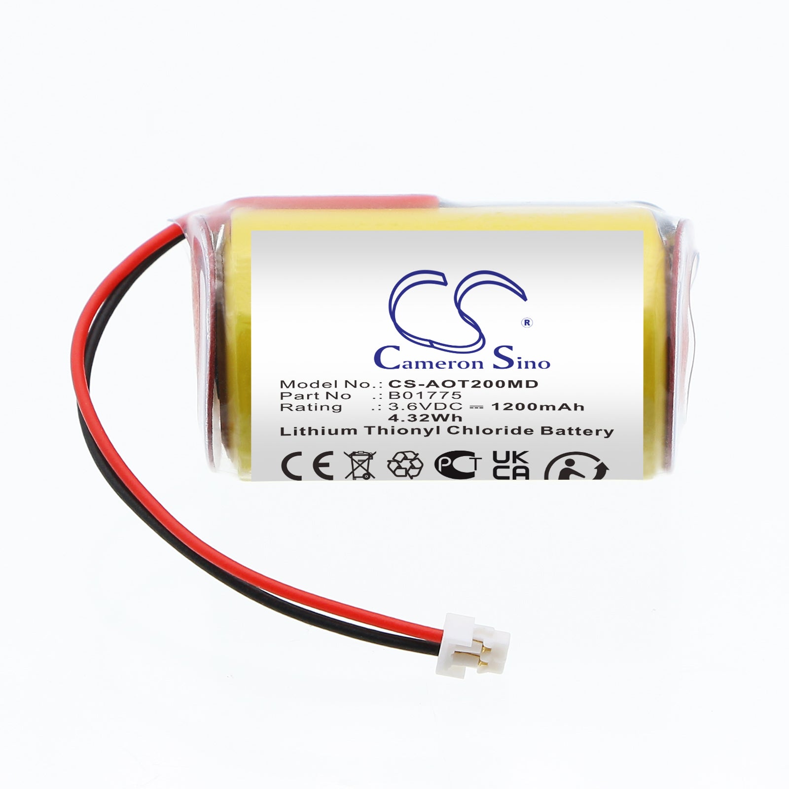 3.6V, Li-SOCl2, 1200mAh, Battery fits AeroScout 24, 242, 4.32Wh Medical Cameron Sino Technology Limited