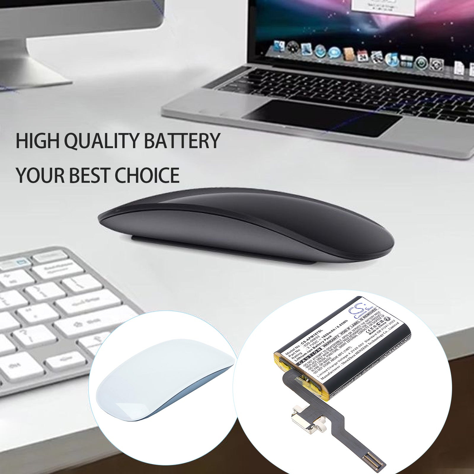 3.7V, Li-ion, 1850mAh, Battery fits Apple A1657, A1672, 6.85Wh Keyboard,Mouse Cameron Sino Technology Limited