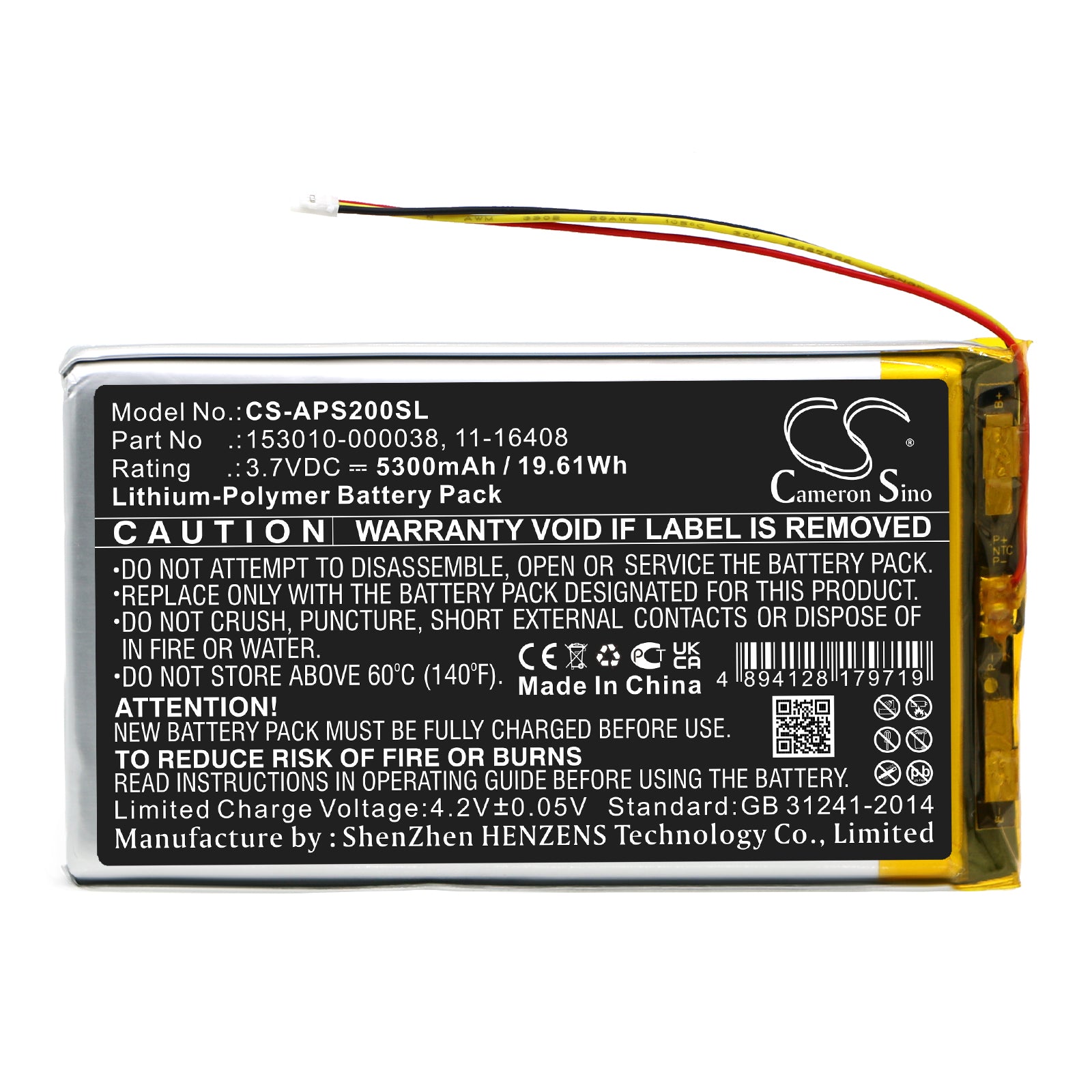 Li-Polymer, GPS, Navigator Battery fits Appareo Stratus 2, Stratus 2s, 3.7V, 5300mAh GPS, Navigator Cameron Sino Technology Limited