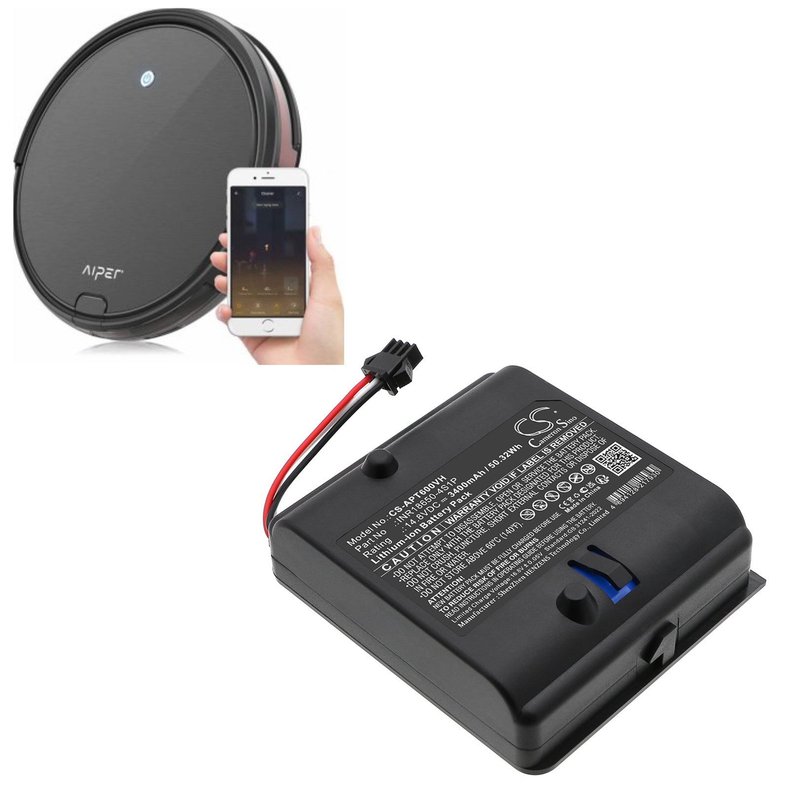 14.8V, Li-ion, 3400mAh, Battery fits Aiper MT600, 50.32Wh Robotic Pool Cleaner Cameron Sino Technology Limited