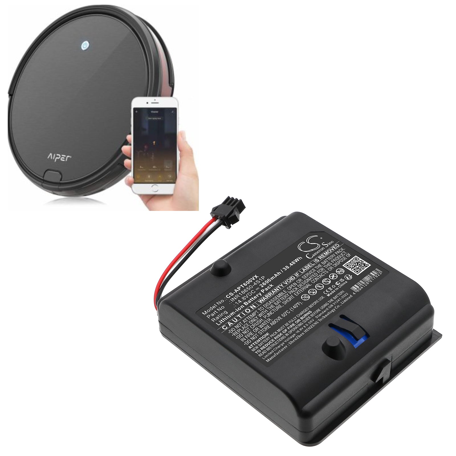 14.8V, Li-ion, 2600mAh, Battery fits Aiper MT600, 38.48Wh Robotic Pool Cleaner Cameron Sino Technology Limited