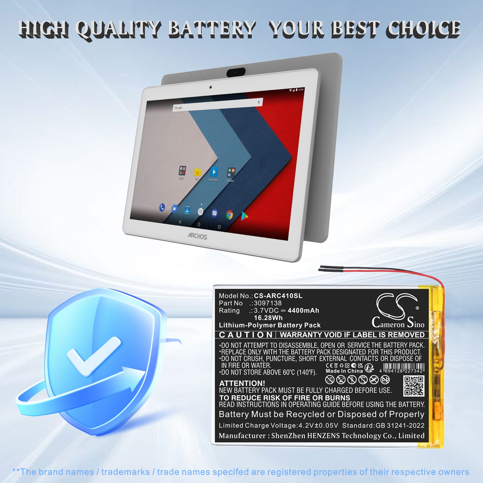 3.7V, Li-Polymer, 4400mAh, Battery fits Archos AC101OX4G, OXYGEN 4G, 16.28Wh Tablet Cameron Sino Technology Limited