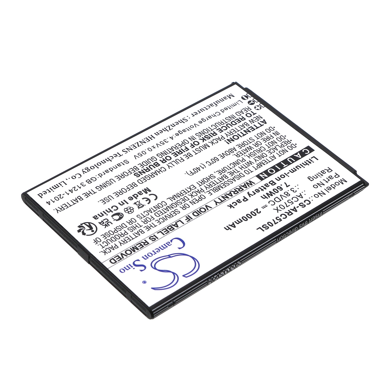 Li-ion, Mobile, SmartPhone Battery fits Archos Oxygen 57, 3.8V, 2000mAh Mobile, SmartPhone Cameron Sino Technology Limited