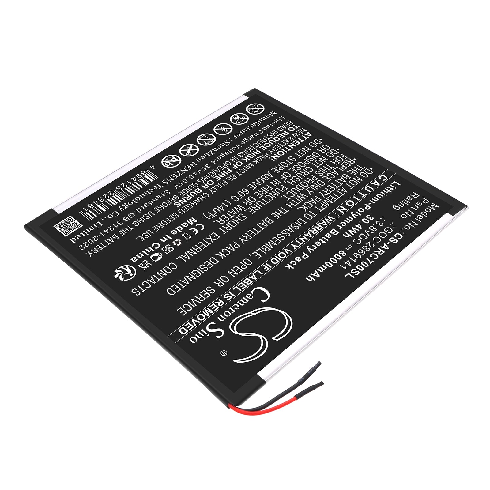 3.8V, Li-Polymer, 8000mAh, Battery fits Archos 101B Oxygen, AC101BOX, 30.4Wh Tablet Cameron Sino Technology Limited