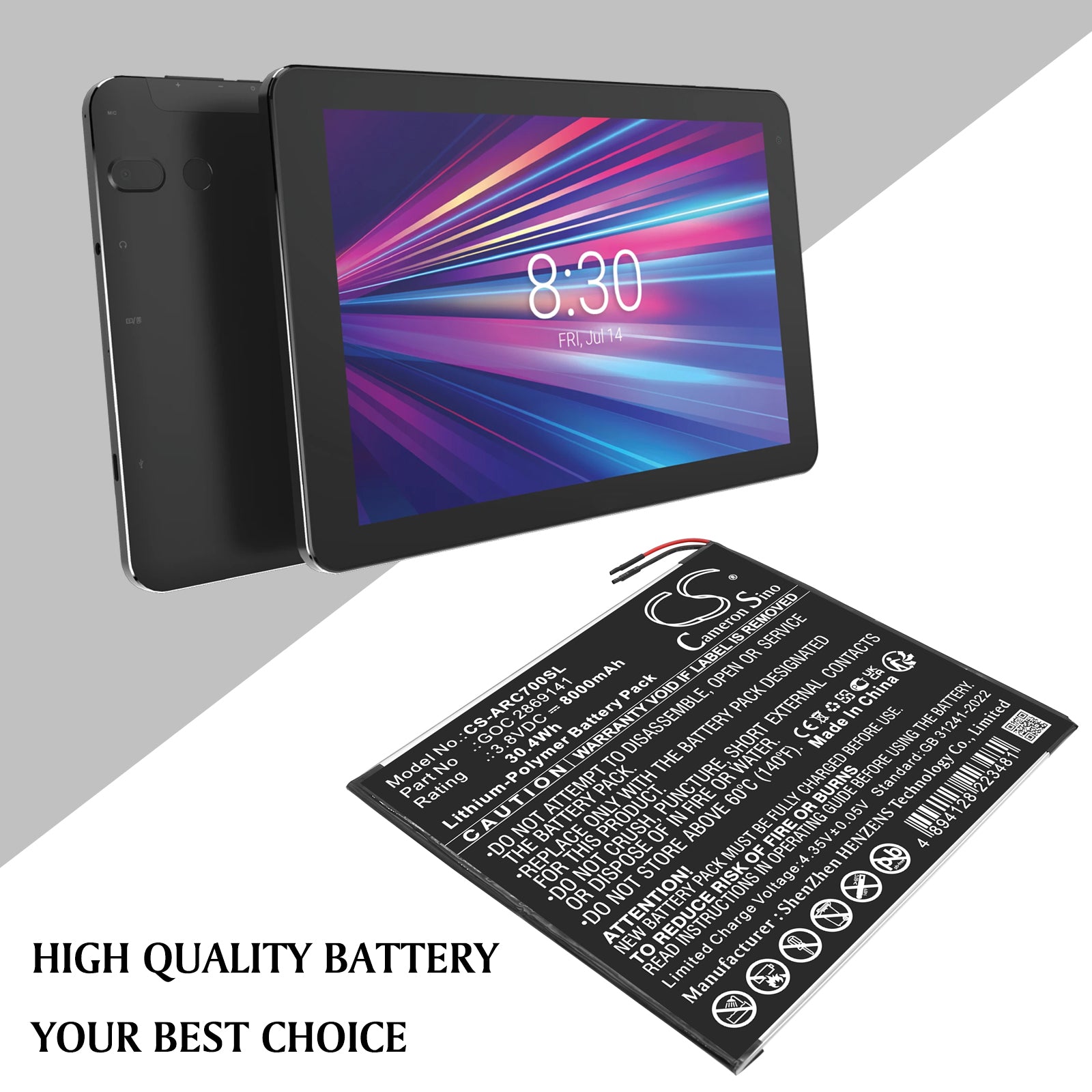3.8V, Li-Polymer, 8000mAh, Battery fits Archos 101B Oxygen, AC101BOX, 30.4Wh Tablet Cameron Sino Technology Limited