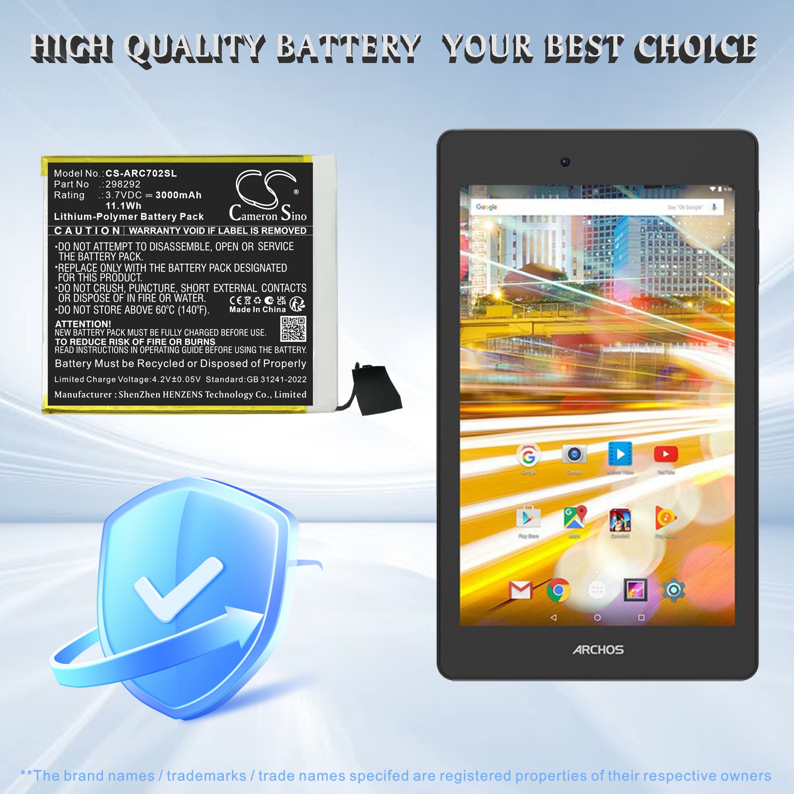 3.8V, Li-Polymer, 3000mAh, Battery fits Archos 70 Oxygen, AC70OX, 11.4Wh Tablet Cameron Sino Technology Limited