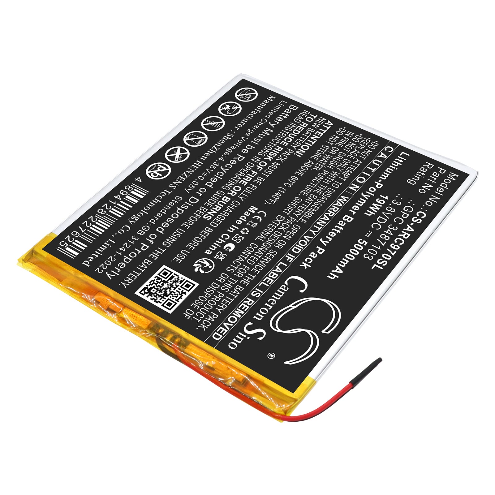 3.8V, Li-Polymer, 5000mAh, Battery fits Archos AC97CPL, 97C Platinum, 19Wh Tablet Cameron Sino Technology Limited
