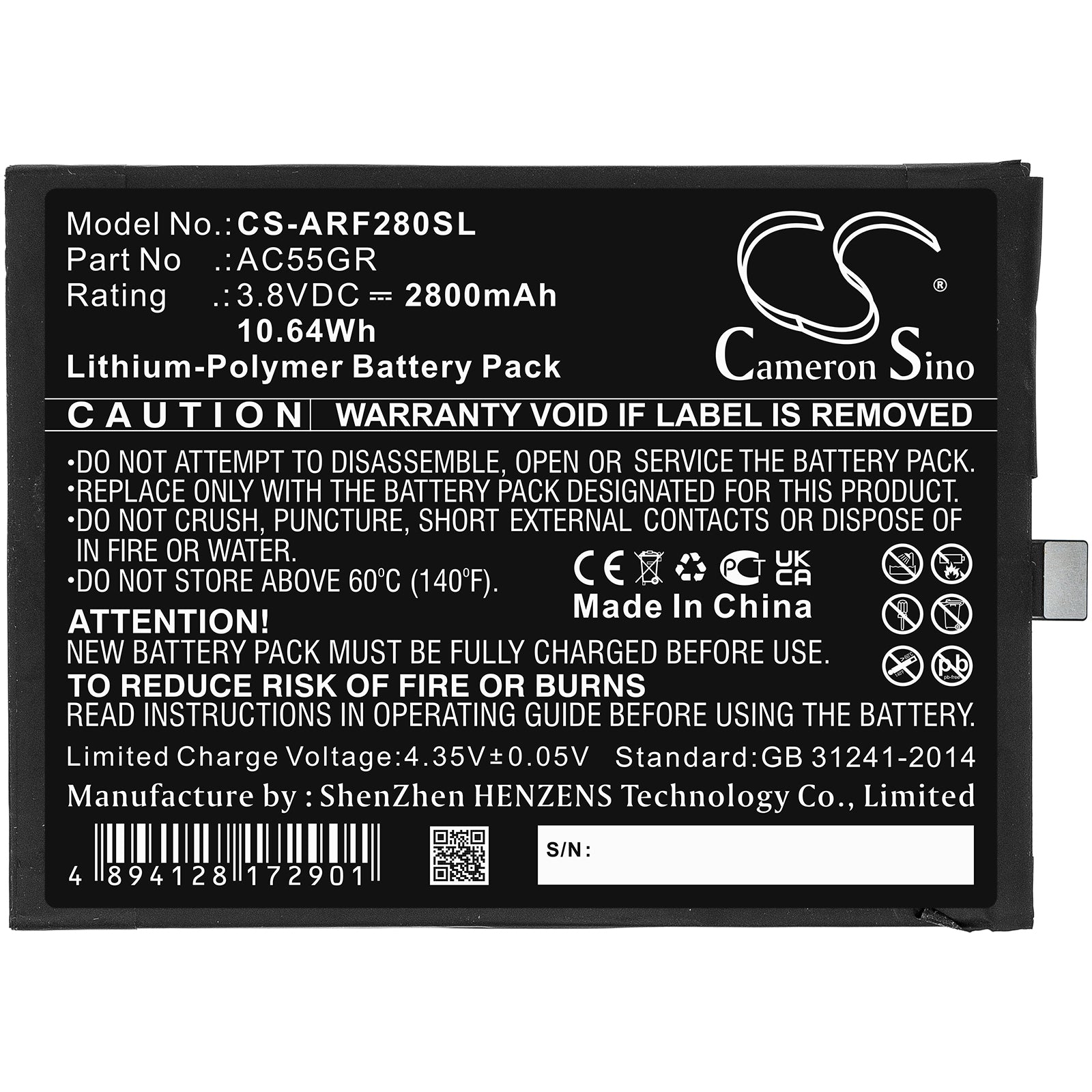Li-Polymer, Mobile, SmartPhone Battery fits Archos 5.5 Hero V3, Bsf28, 3.8V, 2800mAh Mobile, SmartPhone Cameron Sino Technology Limited