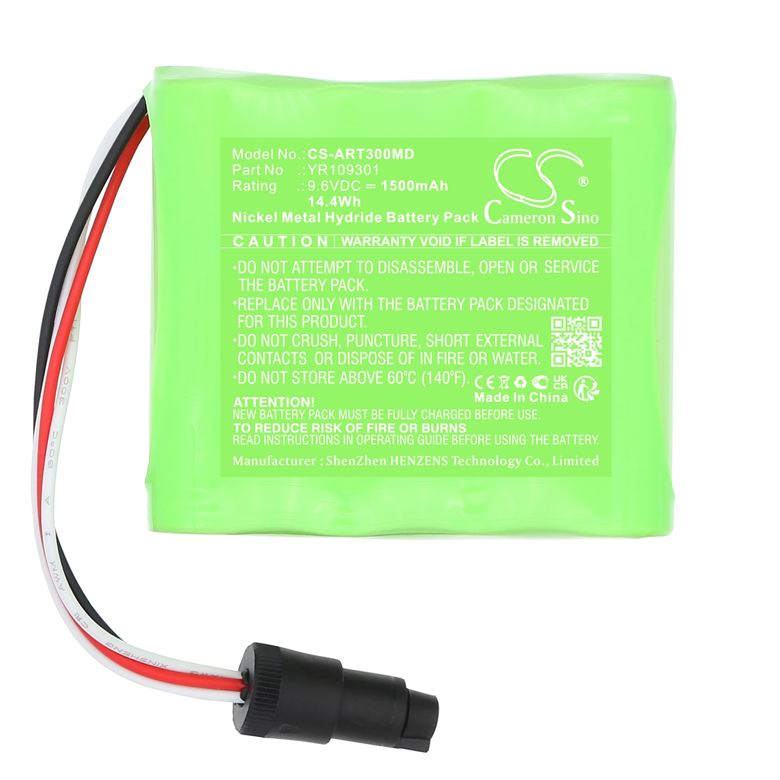 9.6V, Ni-MH, 1500mAh, Battery fits Air Liquide Blease 5500 Osiris 3, Taema Respirator Osiris 3, 14.4Wh Medical Cameron Sino Technology Limited