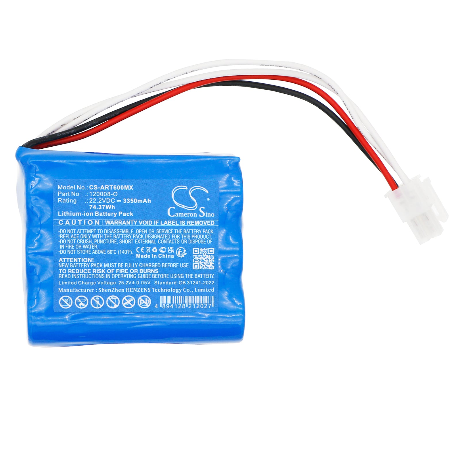 22.2V, Li-ion, 3350mAh, Battery fits Air Liquide T60 Respirator, 74.37Wh Medical Cameron Sino Technology Limited