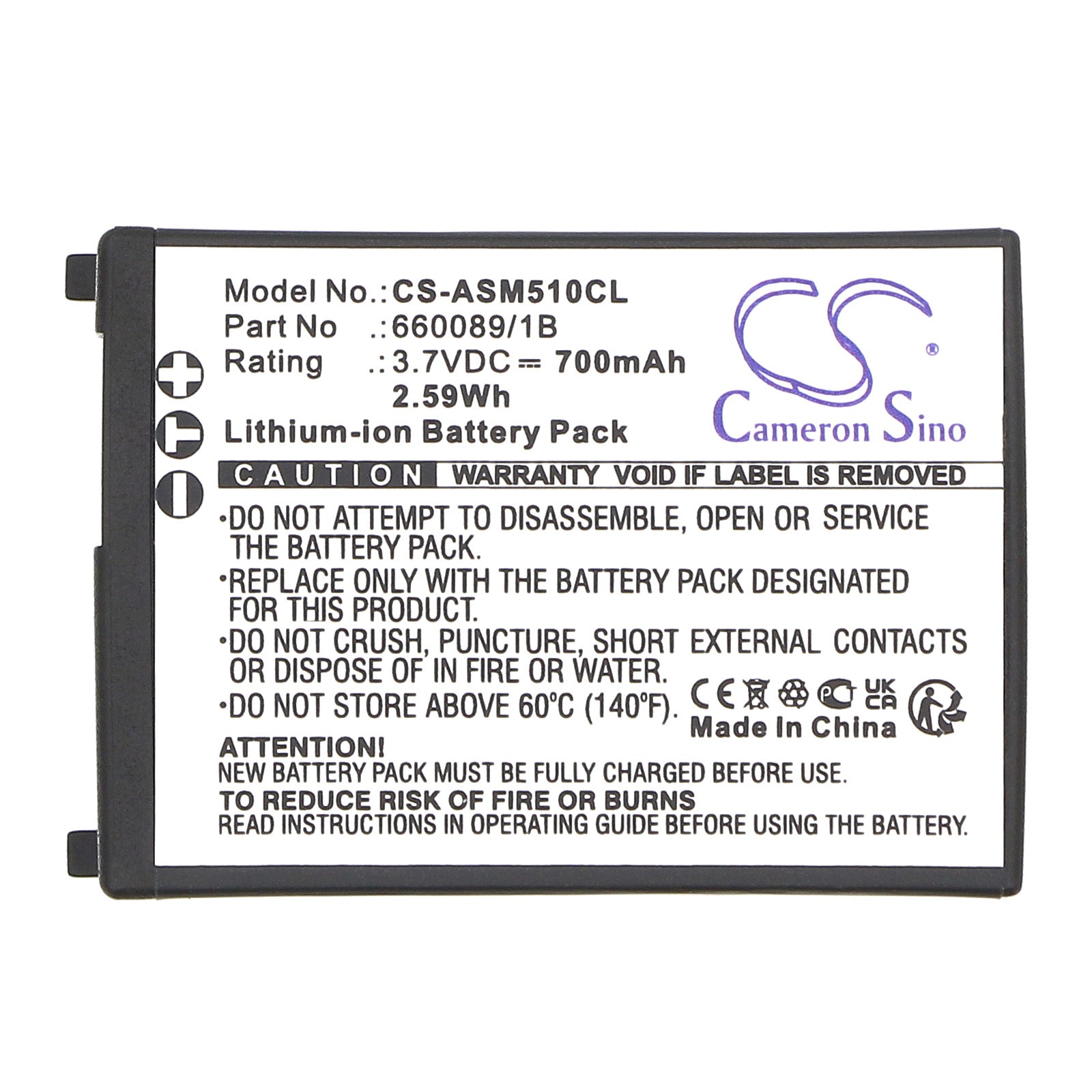 3.7V, Li-ion, 700mAh, Battery fits Ascom 51 Advanced, A51, 2.59Wh Cordless Phone Cameron Sino Technology Limited