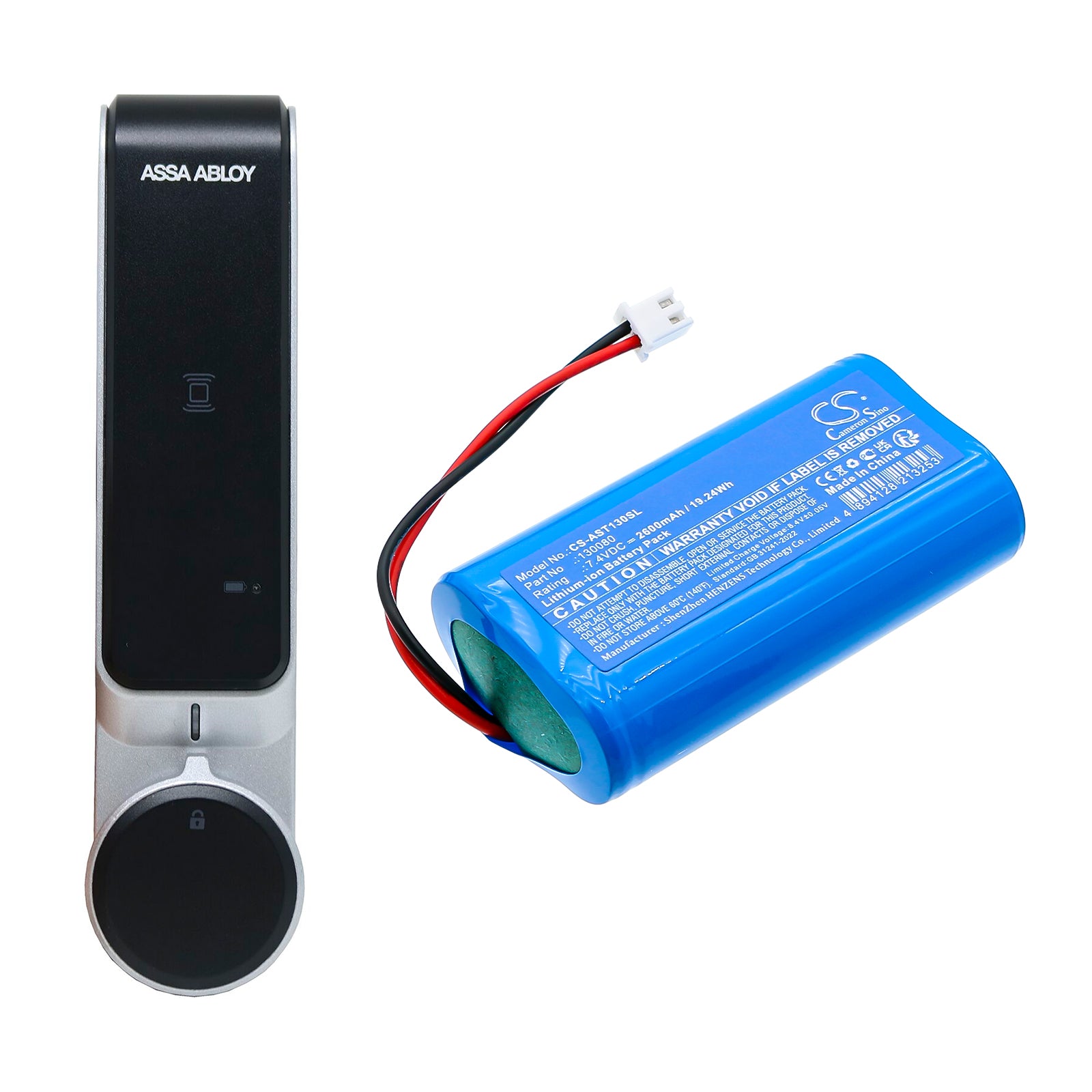 7.4V, Li-ion, 2600mAh, Battery fits Assa Abloy MUL-T-LOCK, 19.24Wh Door Lock Cameron Sino Technology Limited