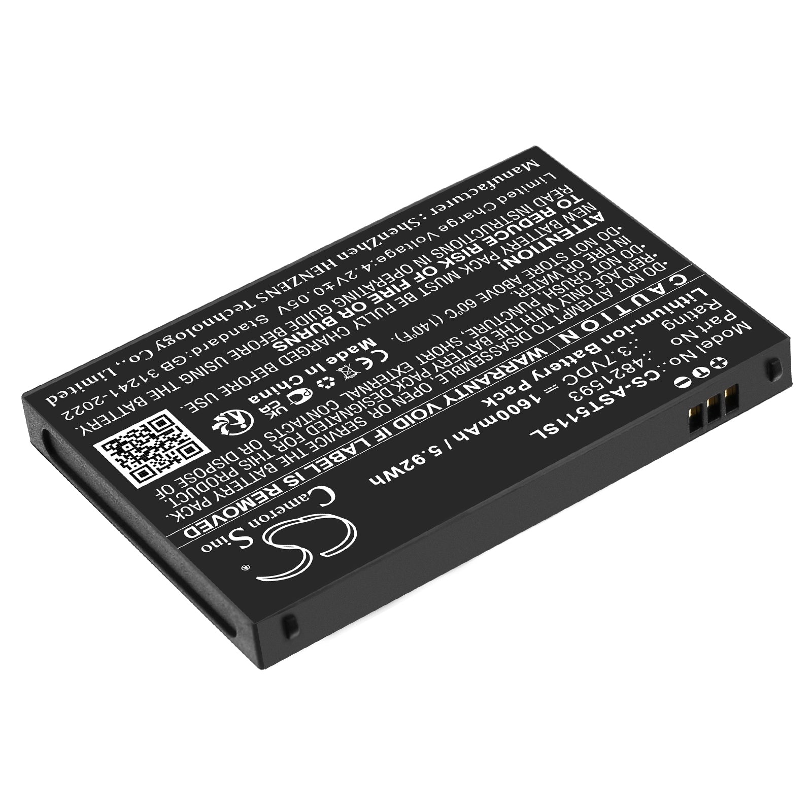 3.7V Li Ion 1600mAh 5.92Wh Battery for Assa Abloy VOT1511L2R01 and VingCard Elsafe Alarm System Cameron Sino Technology Limited