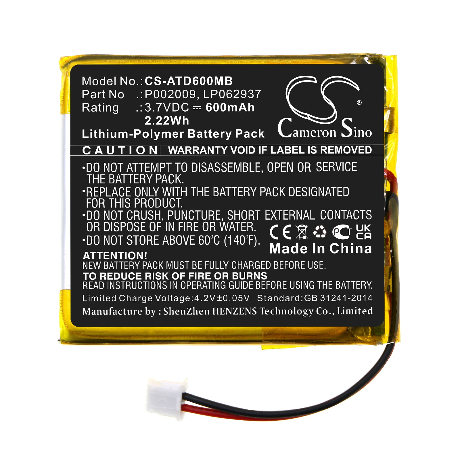 Li-Polymer, BabyPhone Battery fits Alecto Dbx-60, 3.7V, 600mAh BabyPhone Cameron Sino Technology Limited