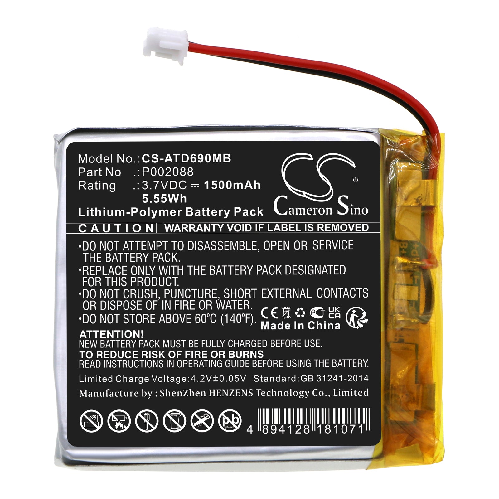 Li-Polymer, BabyPhone Battery fits Alecto Dvm-69, 3.7V, 1500mAh BabyPhone Cameron Sino Technology Limited