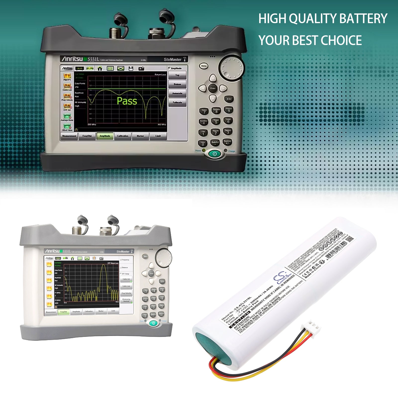 7.4V, Li-ion, 5200mAh, Battery fits Anritsu S331L, 38.48Wh Equipment, Survey, Test Cameron Sino Technology Limited