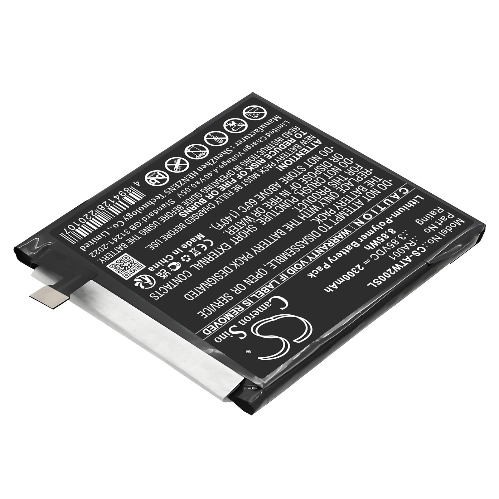 3.85V, Li-Polymer, 2300mAh, Battery fits AT&T Vista, WTATTRW2, 8.86Wh Mobile, SmartPhone Cameron Sino Technology Limited