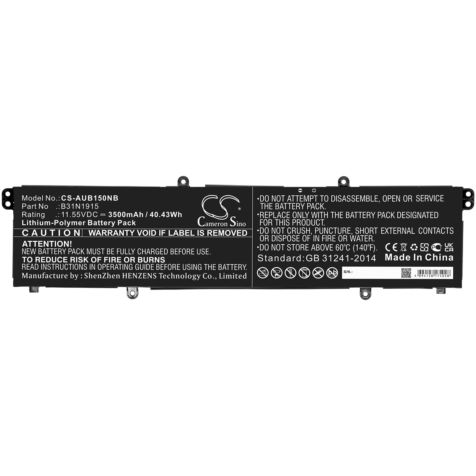 Li-Polymer, Notebook, Laptop Battery fits Asus Br1100cka, Br1100fka, 11.55V, 3500mAh Notebook, Laptop Cameron Sino Technology Limited