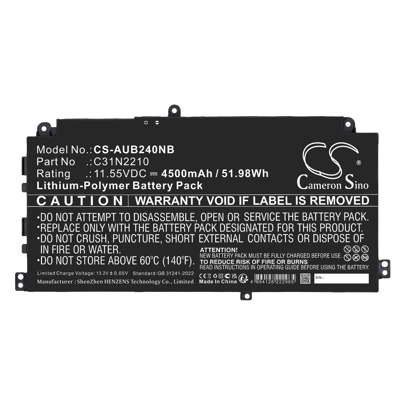11.55V, Li-Polymer, 4500mAh, Battery fits Asus B2402CVA, B2402CVA-EB0248, 51.98Wh Notebook, Laptop Cameron Sino Technology Limited