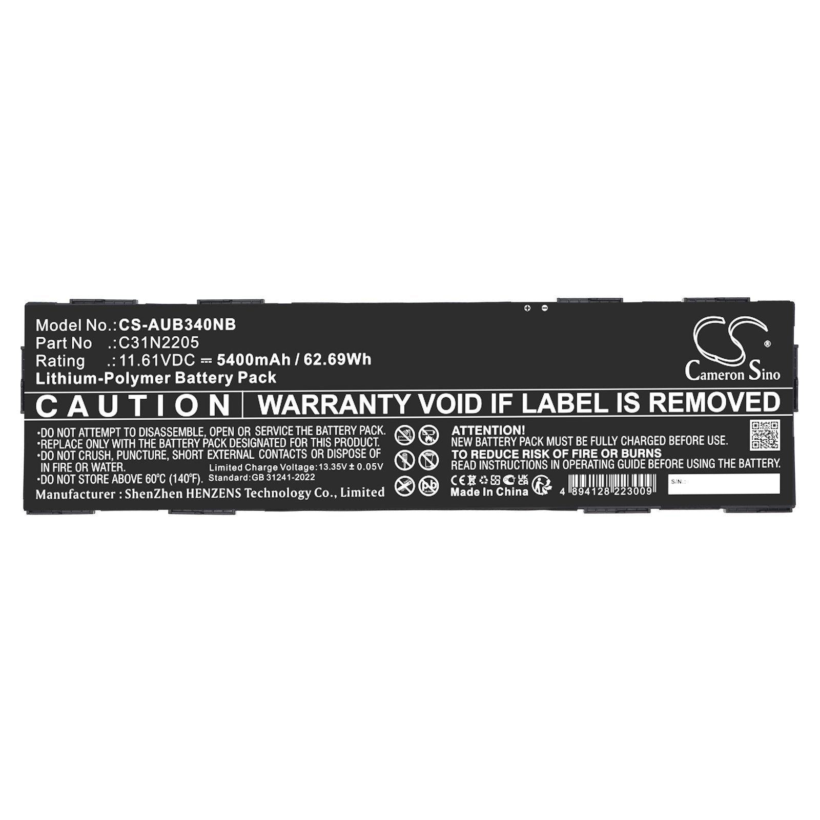 11.61V, Li-Polymer, 5400mAh, Battery fits Asus B3404CV, CM3401FFA, 62.69Wh Notebook, Laptop Cameron Sino Technology Limited