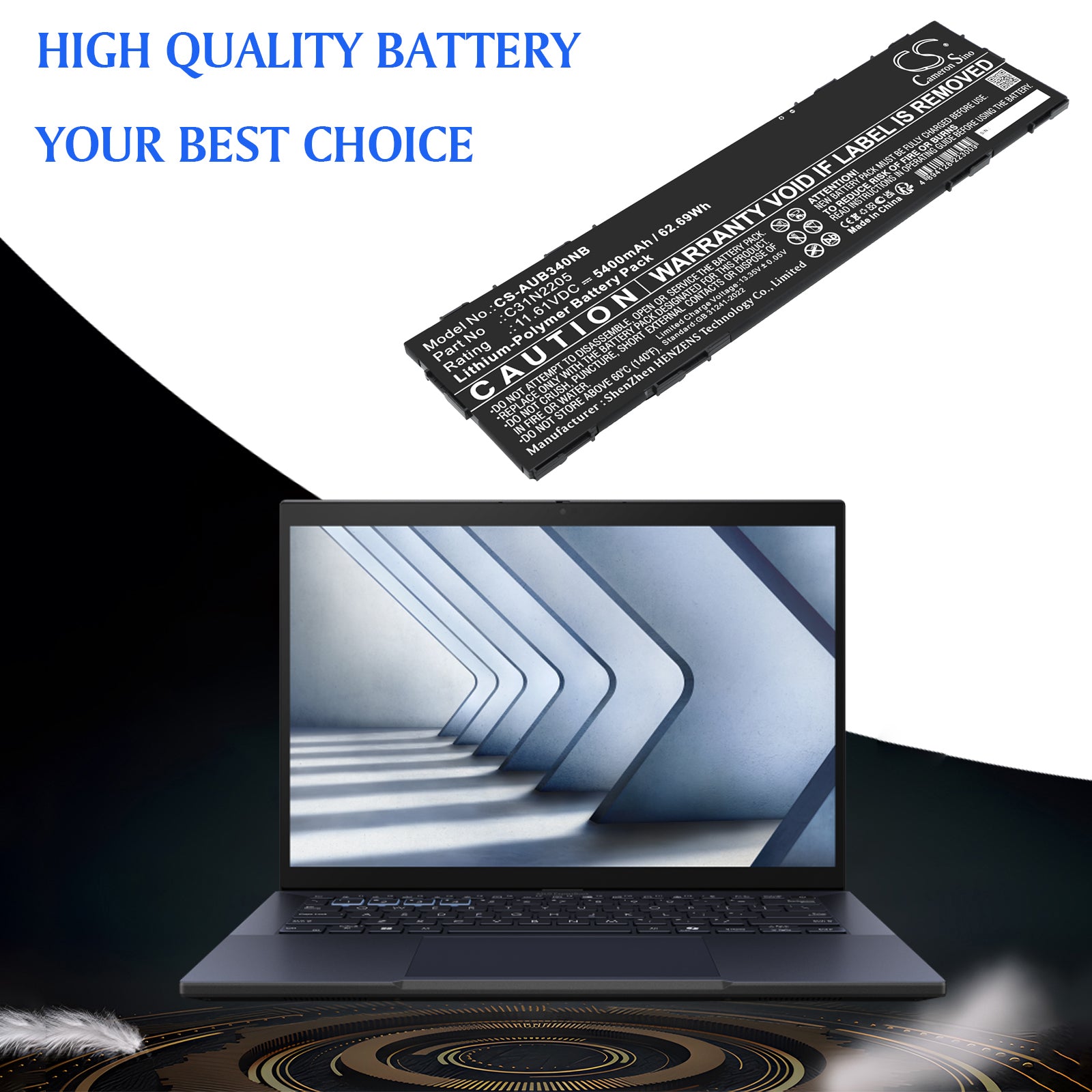 11.61V, Li-Polymer, 5400mAh, Battery fits Asus B3404CV, CM3401FFA, 62.69Wh Notebook, Laptop Cameron Sino Technology Limited