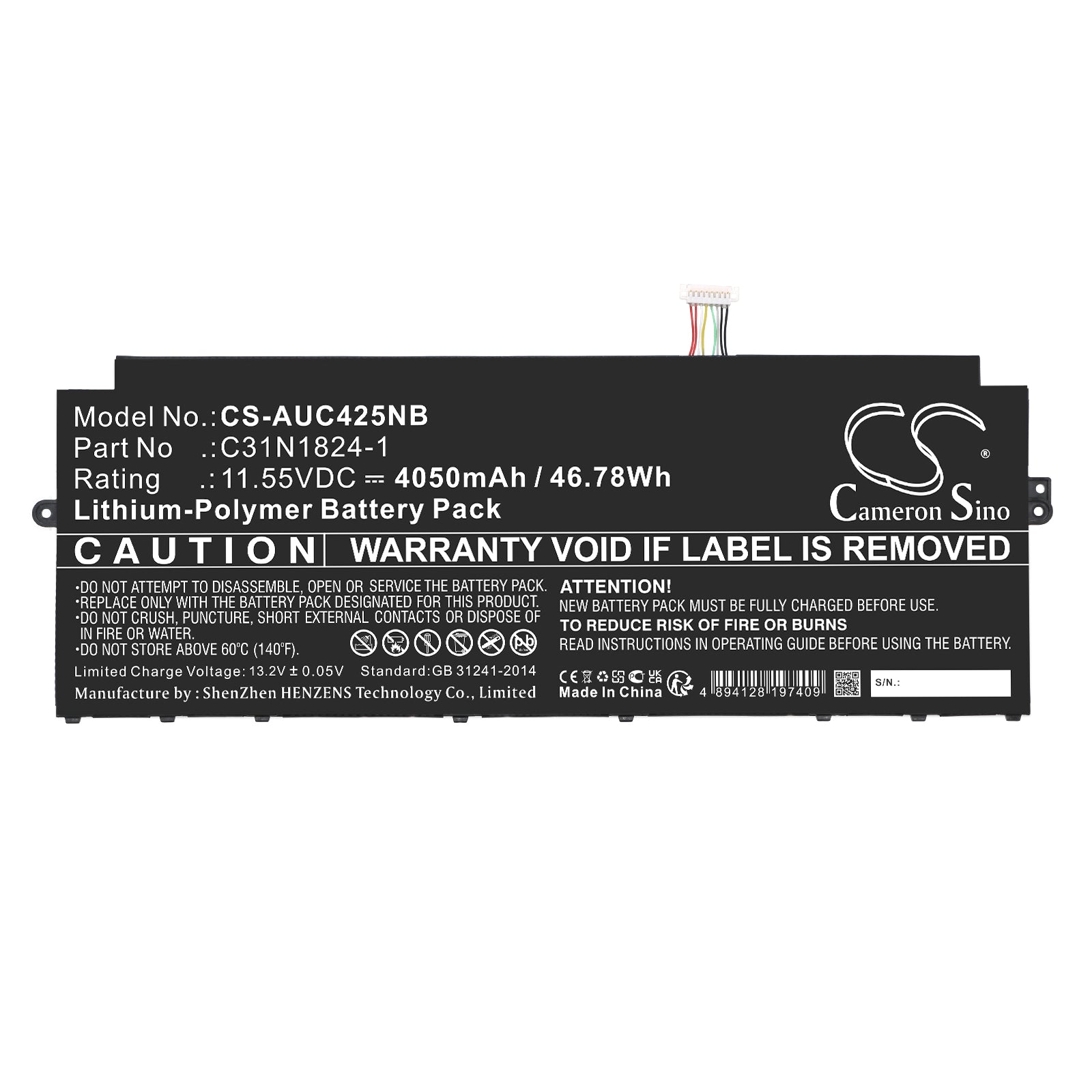 Li-Polymer, Notebook, Laptop Battery fits Asus C433ta, Chromebook C425ta, 11.55V, 4050mAh Notebook, Laptop Cameron Sino Technology Limited