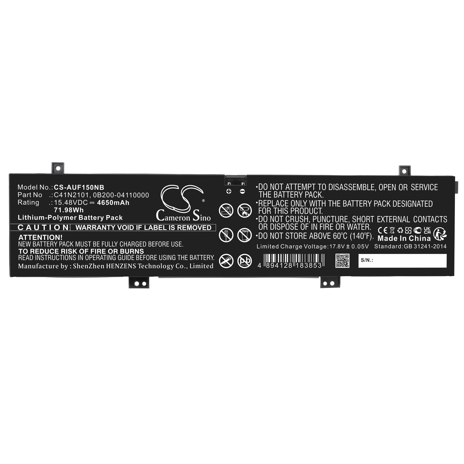Li-Polymer, Notebook, Laptop Battery fits Asus Rog Zephyrus G14 Ga402, Rog Zephyrus G14 Ga402r, 15.48V, 4650mAh Notebook, Laptop Cameron Sino Technology Limited