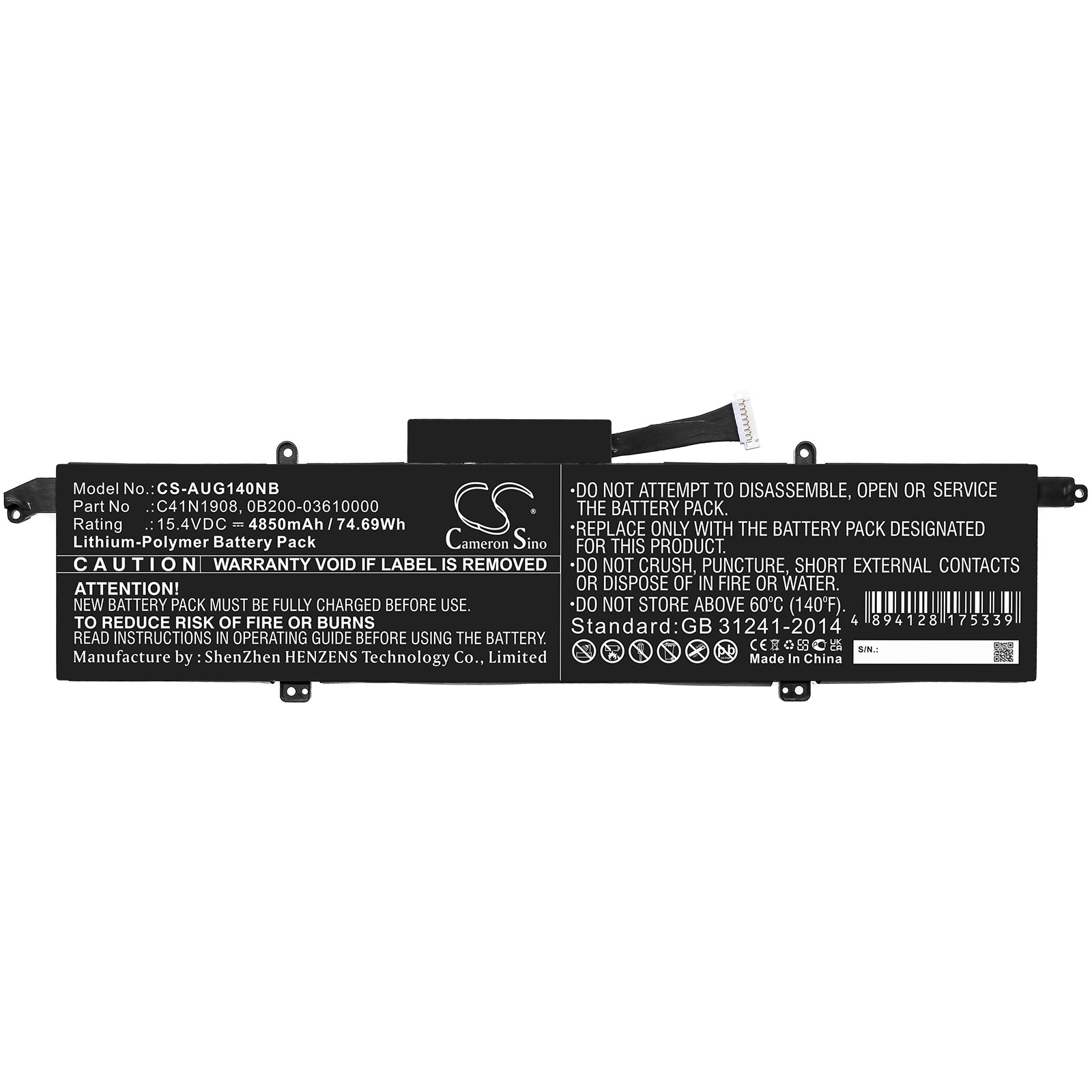 Li-Polymer, Notebook, Laptop Battery fits Asus Rog Zephyrus G14, Rog Zephyrus G14 Ga401ih, 15.4V, 4850mAh Notebook, Laptop Cameron Sino Technology Limited