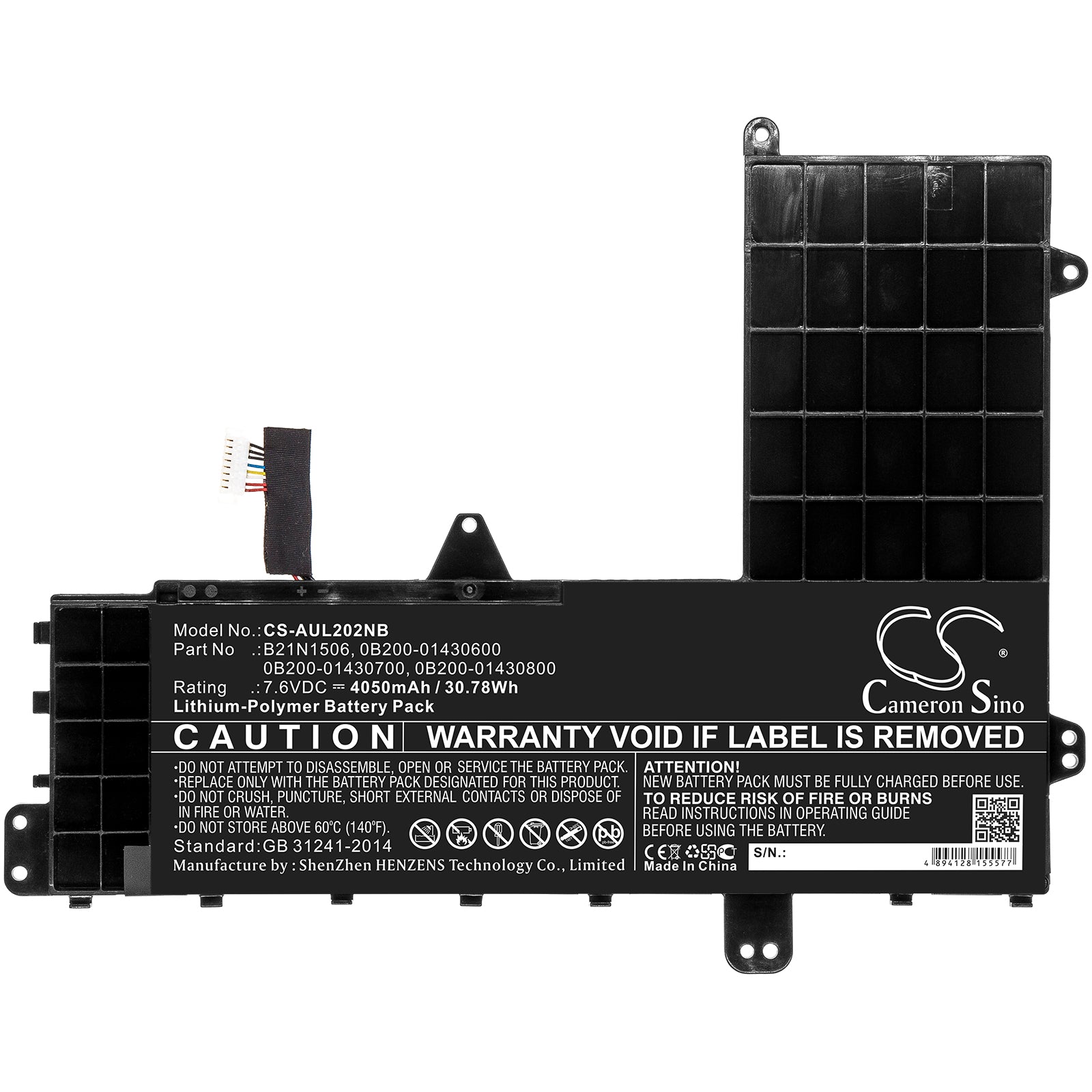 Li-Polymer, Notebook, Laptop Battery fits Asus E502na-2a, E502na-2b, 7.6V, 4050mAh CS-AUL202NB Notebook, Laptop Cameron Sino Technology Limited