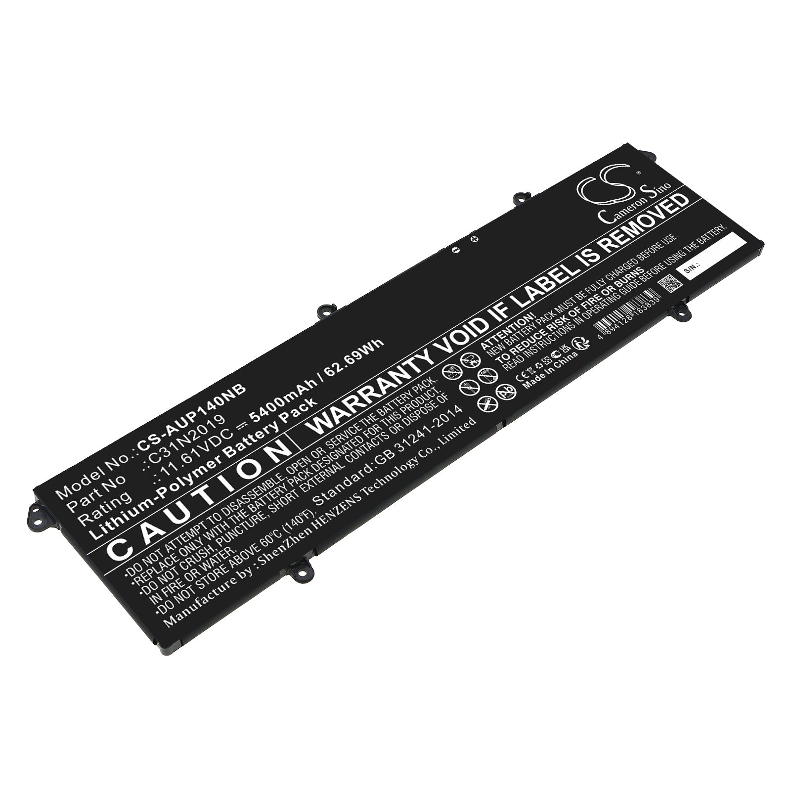 Li-Polymer, Notebook, Laptop Battery fits Asus K3400p, K3400pa, 11.61V, 5400mAh Notebook, Laptop Cameron Sino Technology Limited