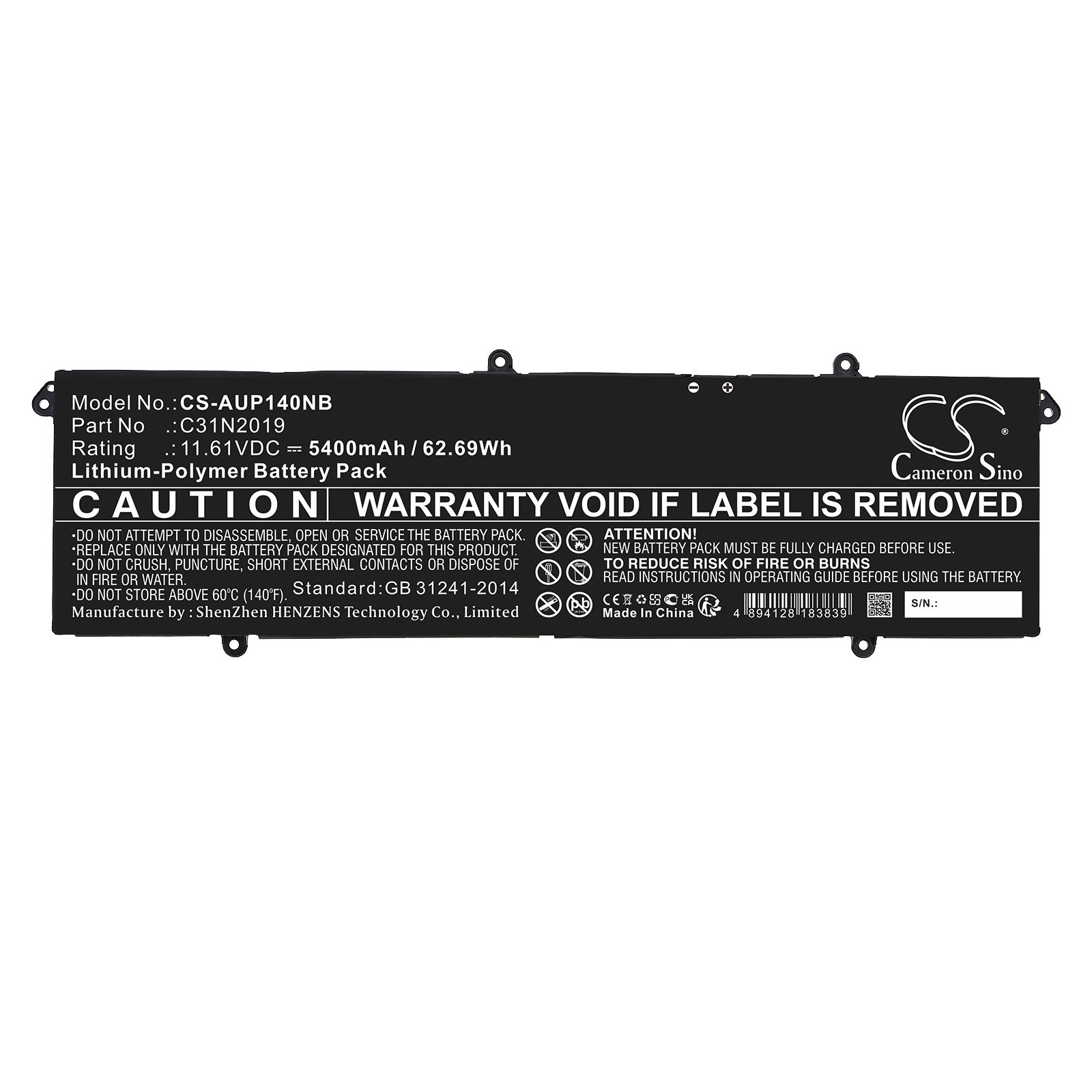 Li-Polymer, Notebook, Laptop Battery fits Asus K3400p, K3400pa, 11.61V, 5400mAh Notebook, Laptop Cameron Sino Technology Limited