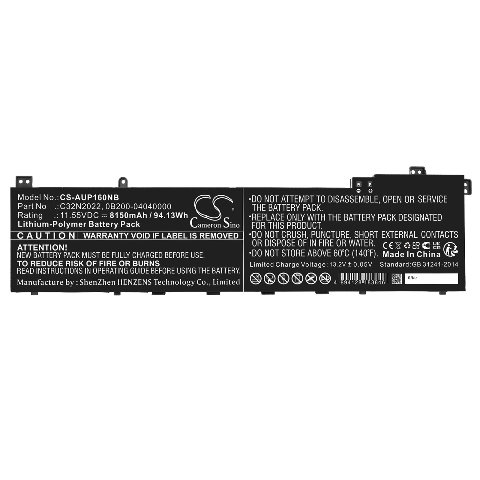 Li-Polymer, Notebook, Laptop Battery fits Asus Vivobook Pro 16x M7600, Vivobook Pro 16x M7600qe-l2014, 11.55V, 8150mAh Notebook, Laptop Cameron Sino Technology Limited