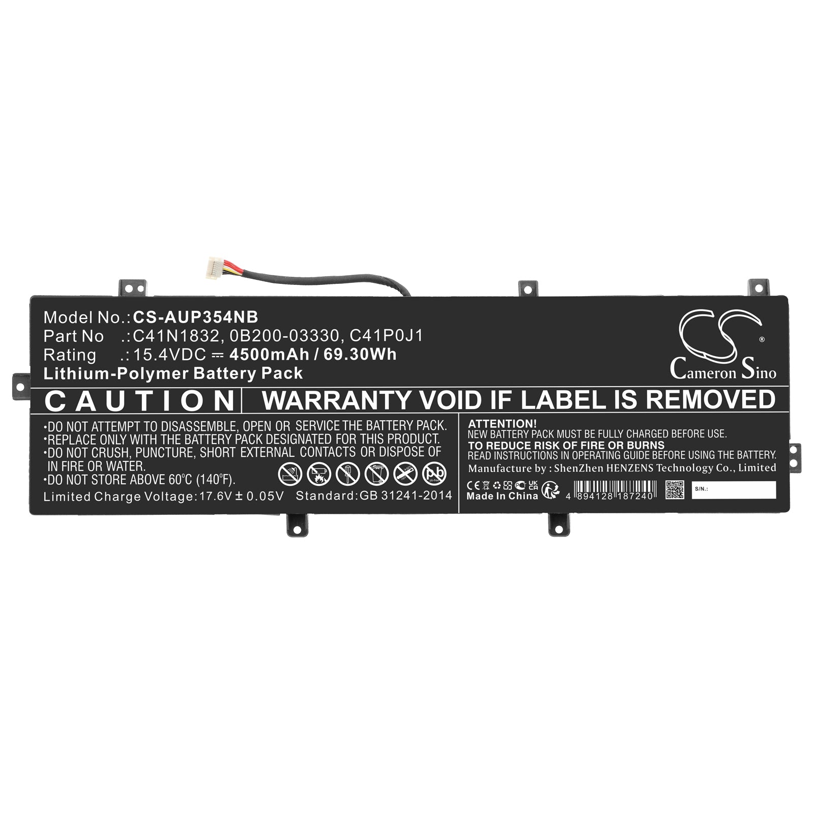 Li-Polymer, Notebook, Laptop Battery fits Asus P3540fb, P3540fb-bq0033, 15.4V, 4500mAh Notebook, Laptop Cameron Sino Technology Limited