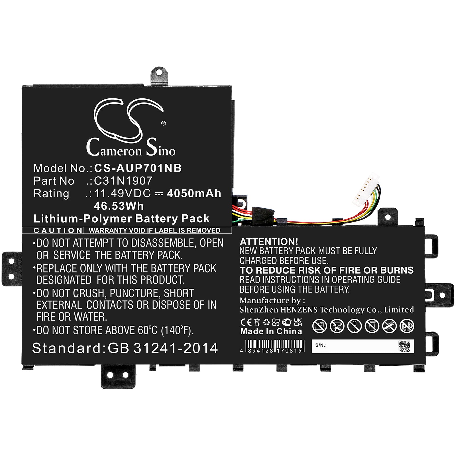 Li-Polymer, Notebook, Laptop Battery fits Asus Business P1701da, Business P1701da-au017r, 11.49V, 4050mAh Notebook, Laptop Cameron Sino Technology Limited