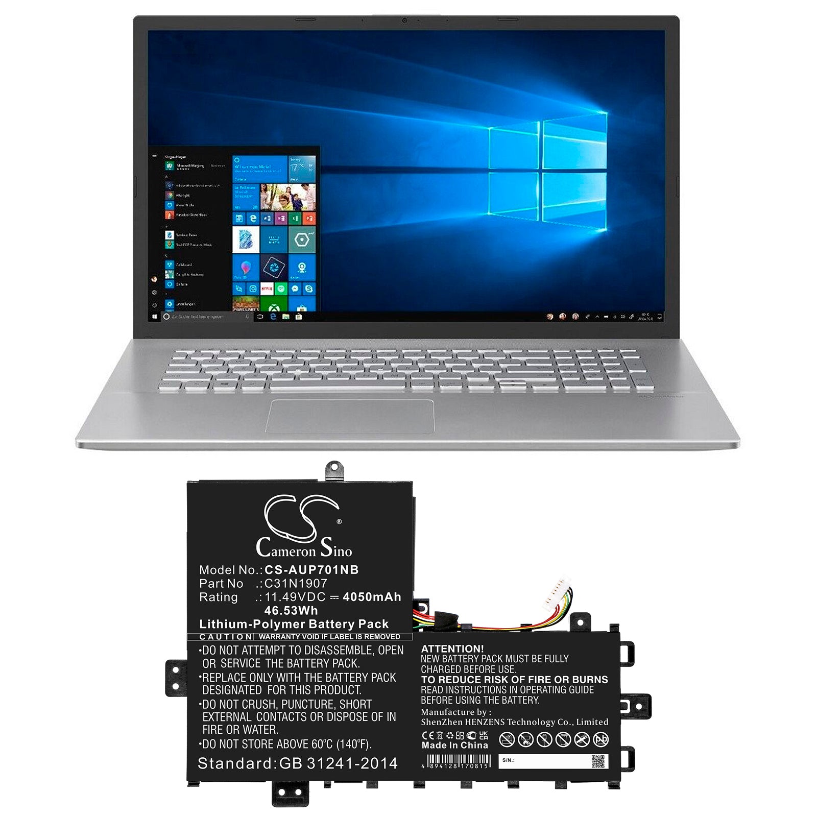 Li-Polymer, Notebook, Laptop Battery fits Asus Business P1701da, Business P1701da-au017r, 11.49V, 4050mAh Notebook, Laptop Cameron Sino Technology Limited