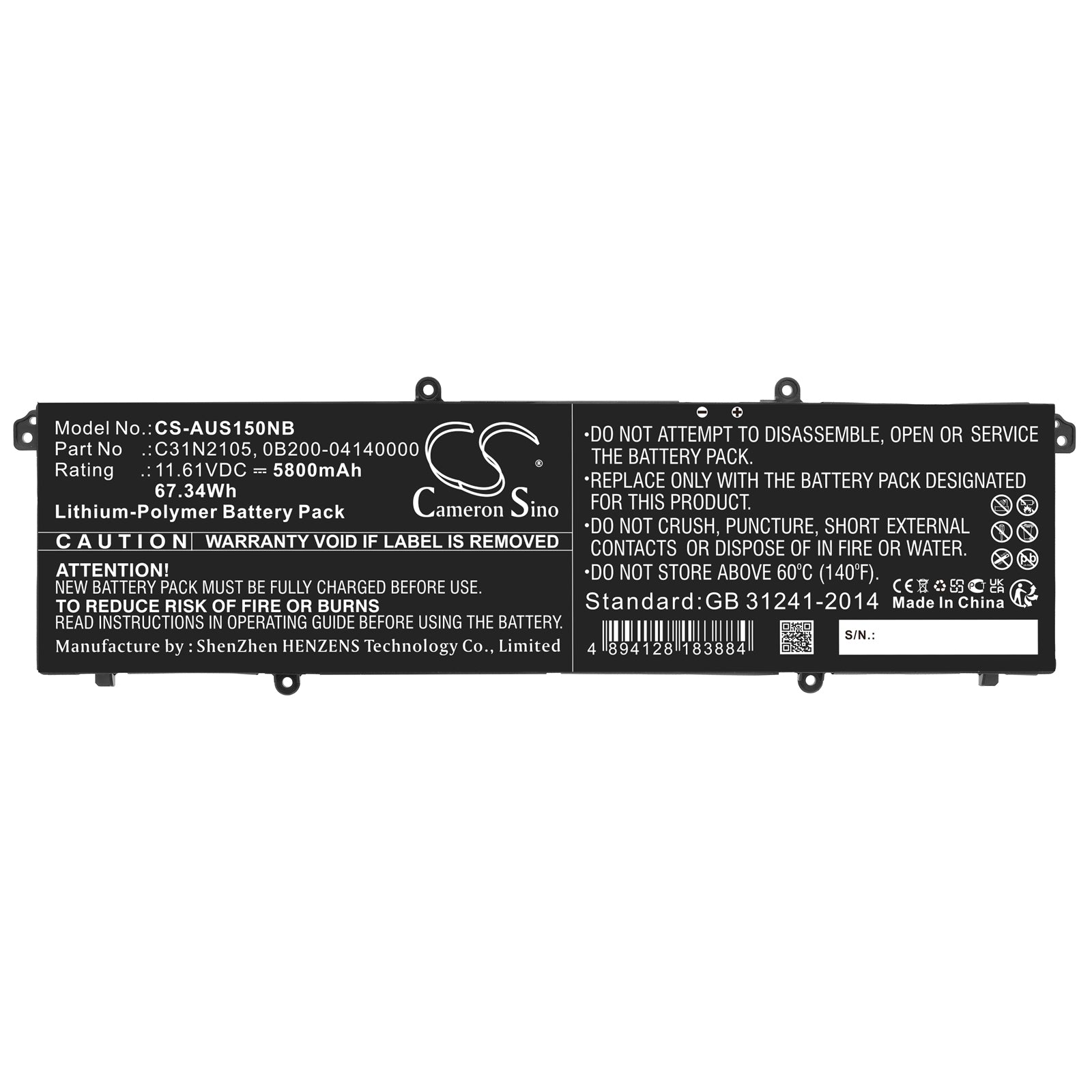 Li-Polymer, Notebook, Laptop Battery fits Asus Asus Vivobook 14x M1403qa, Asus Vivobook 14x Oled X1403za, 11.61V, 5800mAh Notebook, Laptop Cameron Sino Technology Limited