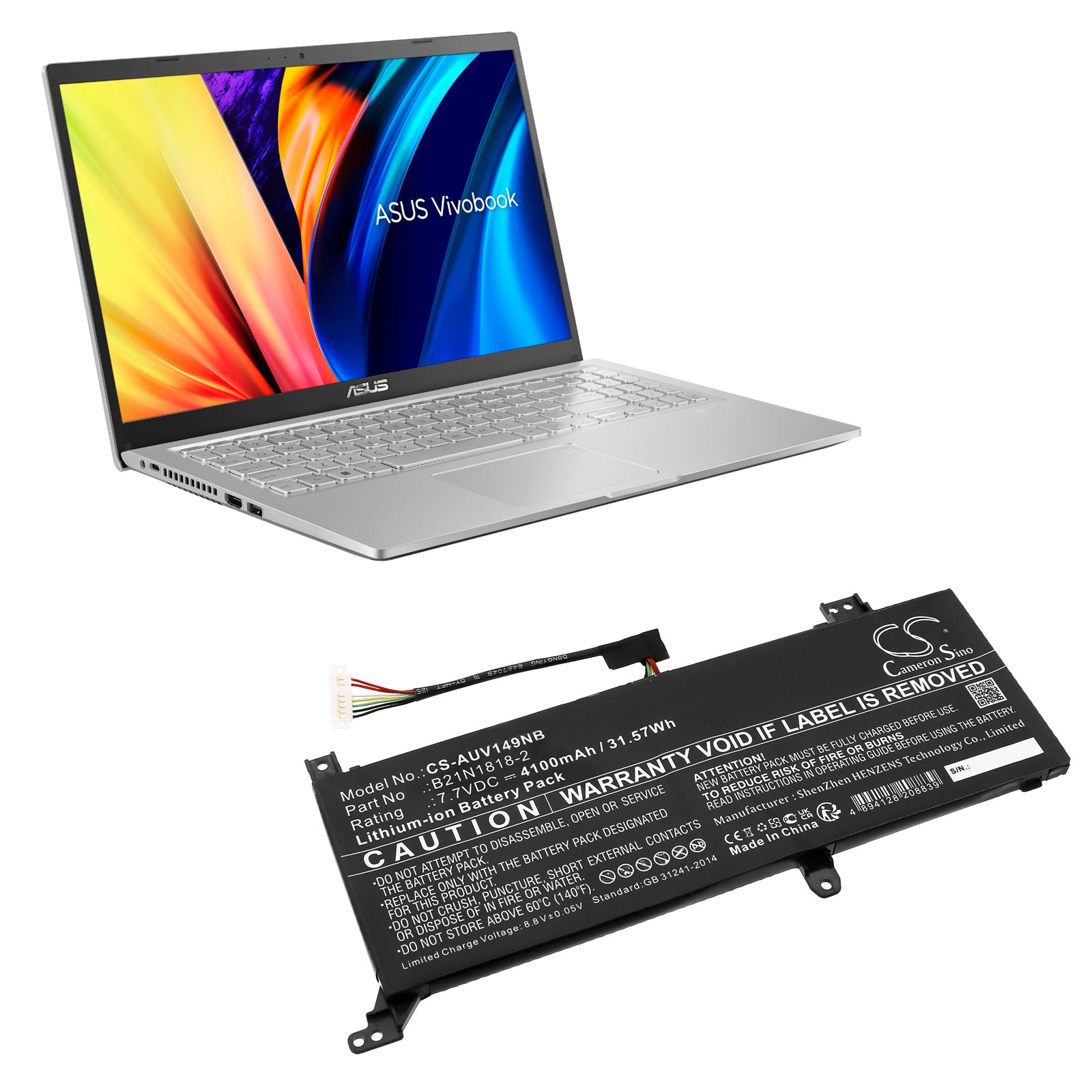 Li-ion, Notebook, Laptop Battery fits Asus Expertbook P1 P1510cja, Vivobook 14 F409da, 7.7V, 4100mAh CS-AUV149NB Notebook, Laptop Cameron Sino Technology Limited